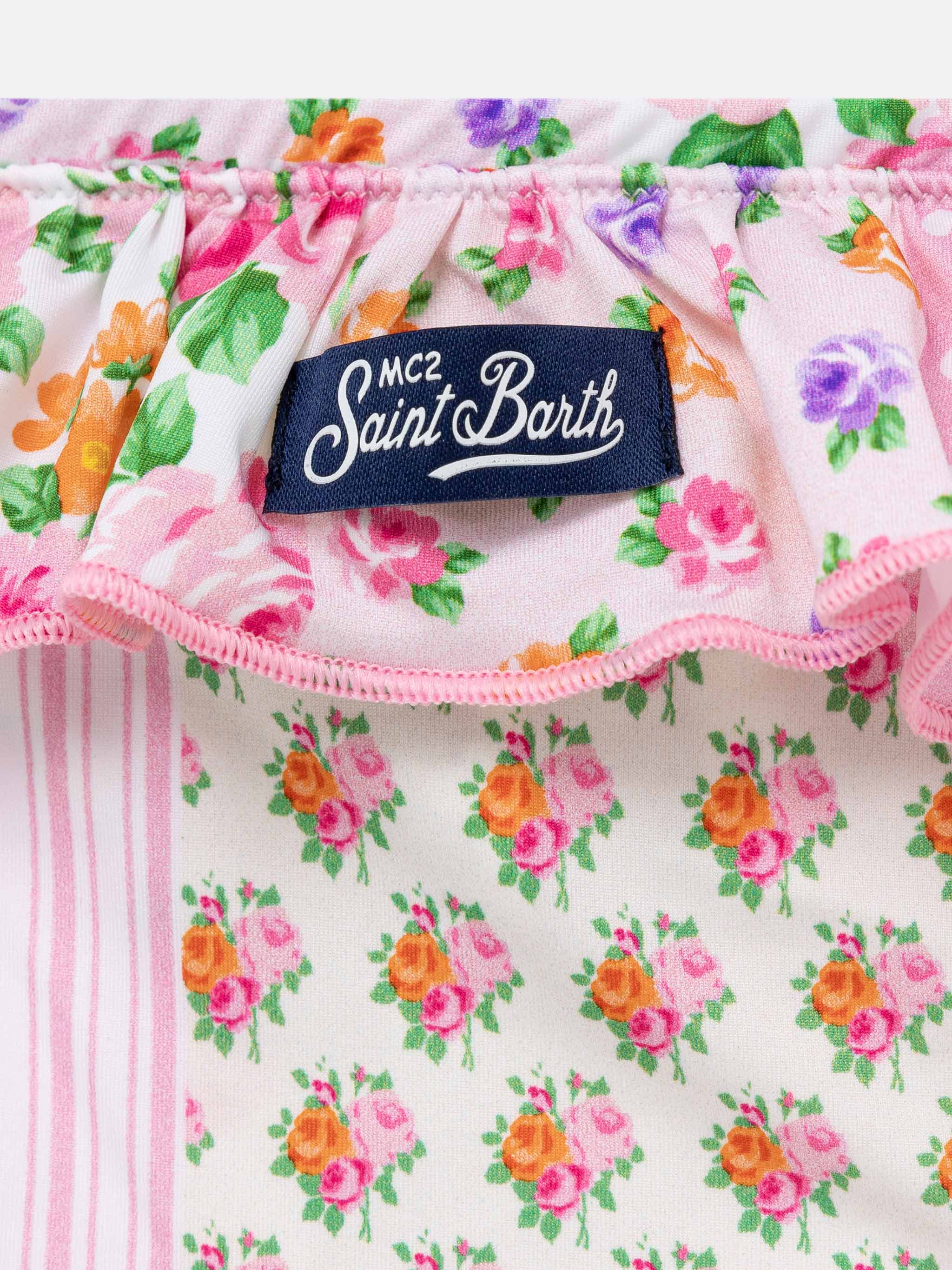 Melly Ruffled Swim Briefs With Flower Patch Print Pink Bottom