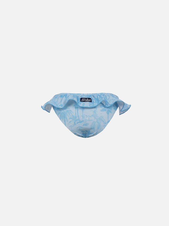 Girl Ruffled Swim Briefs Melly With Toile De Jouy Print Sky Bottom