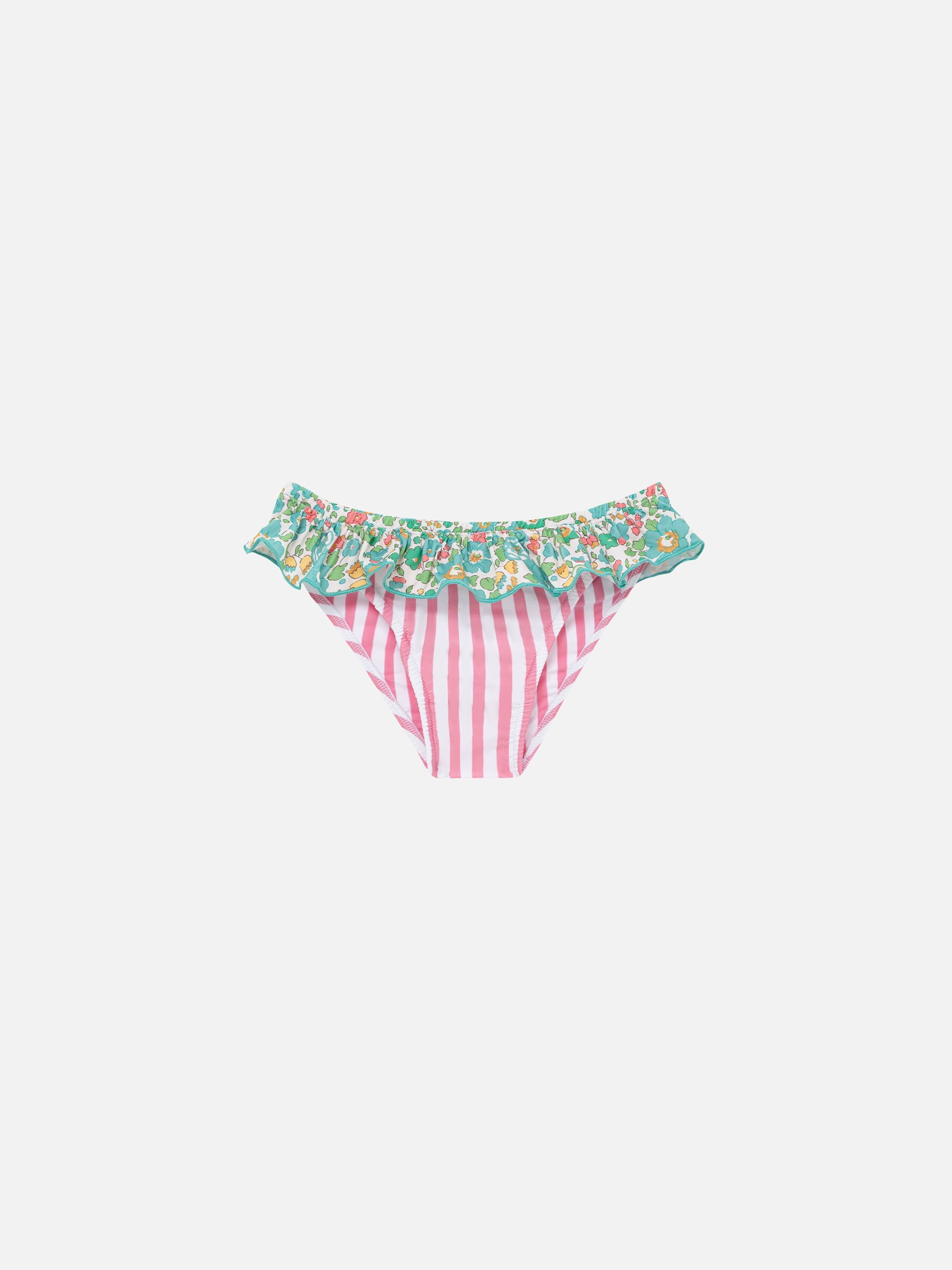 Melly Ruffled Swim Briefs With Betsy Patch Print | Made Liberty Fabric Green Bottom
