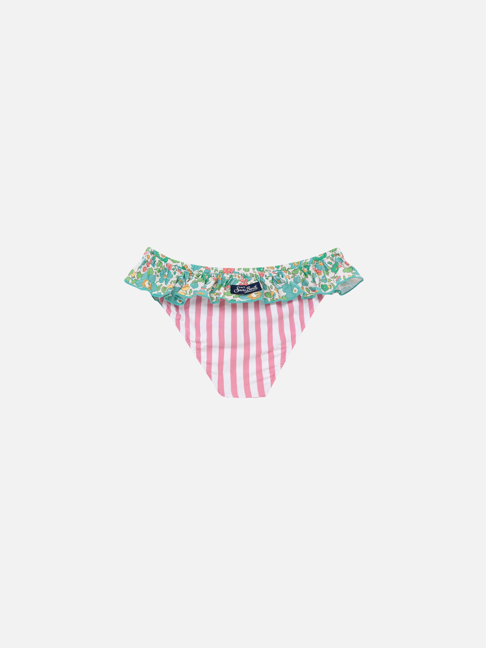 Melly Ruffled Swim Briefs With Betsy Patch Print | Made Liberty Fabric Green Bottom