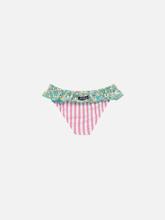 Melly Ruffled Swim Briefs With Betsy Patch Print | Made Liberty Fabric Green Bottom