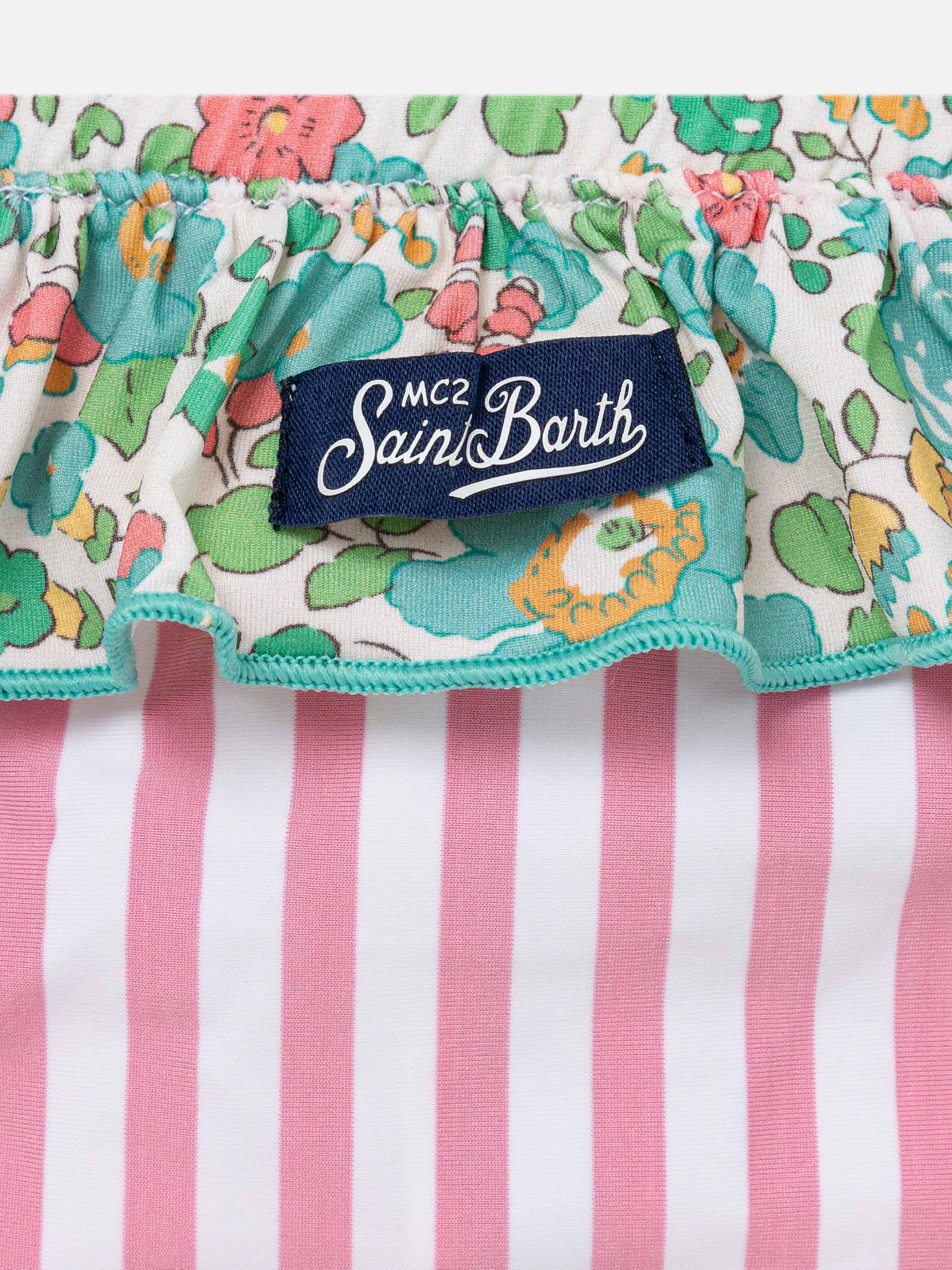 Melly Ruffled Swim Briefs With Betsy Patch Print | Made Liberty Fabric Green Bottom
