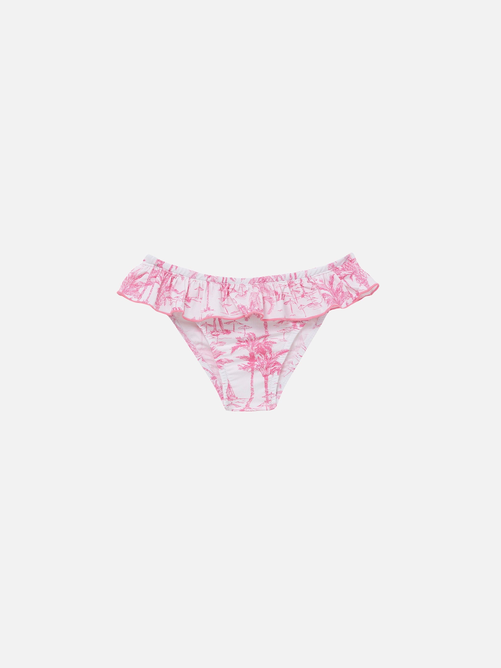 Melly Ruffled Swim Briefs With Toile De Jouy Print Pink Bottom