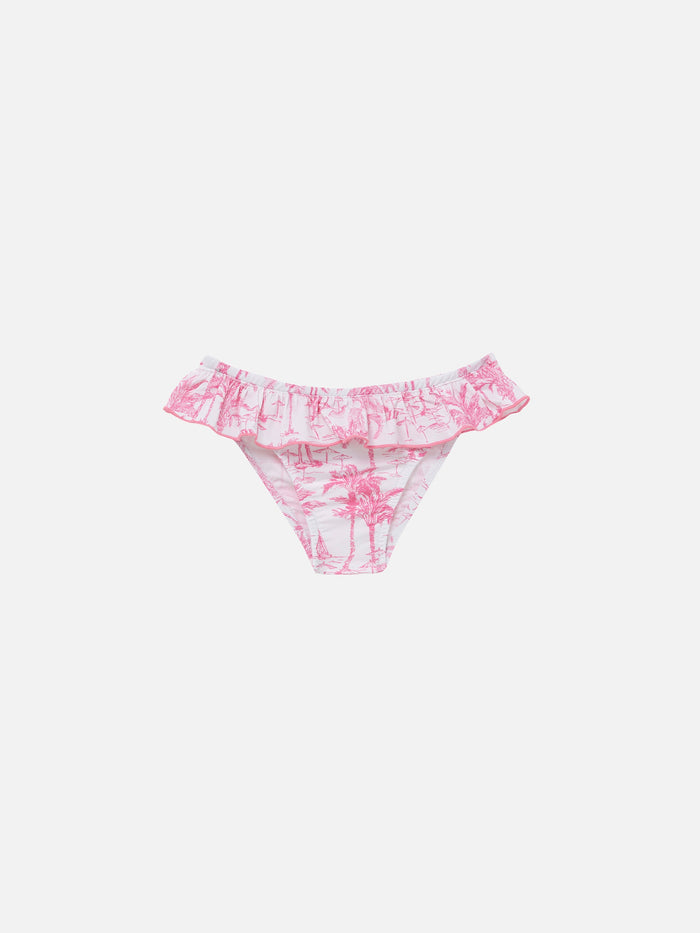 Melly Ruffled Swim Briefs With Toile De Jouy Print Pink Bottom
