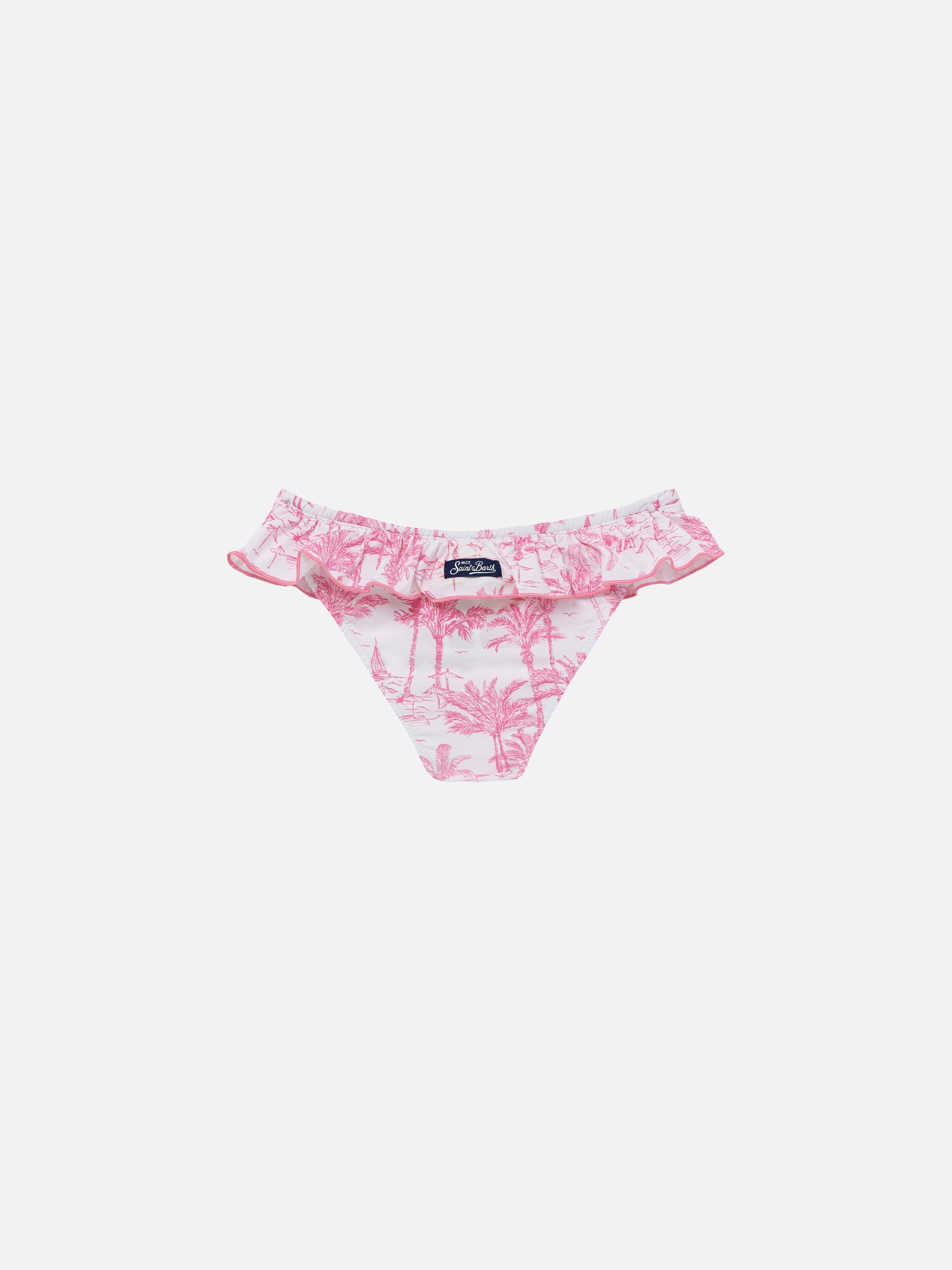 Melly Ruffled Swim Briefs With Toile De Jouy Print Pink Bottom