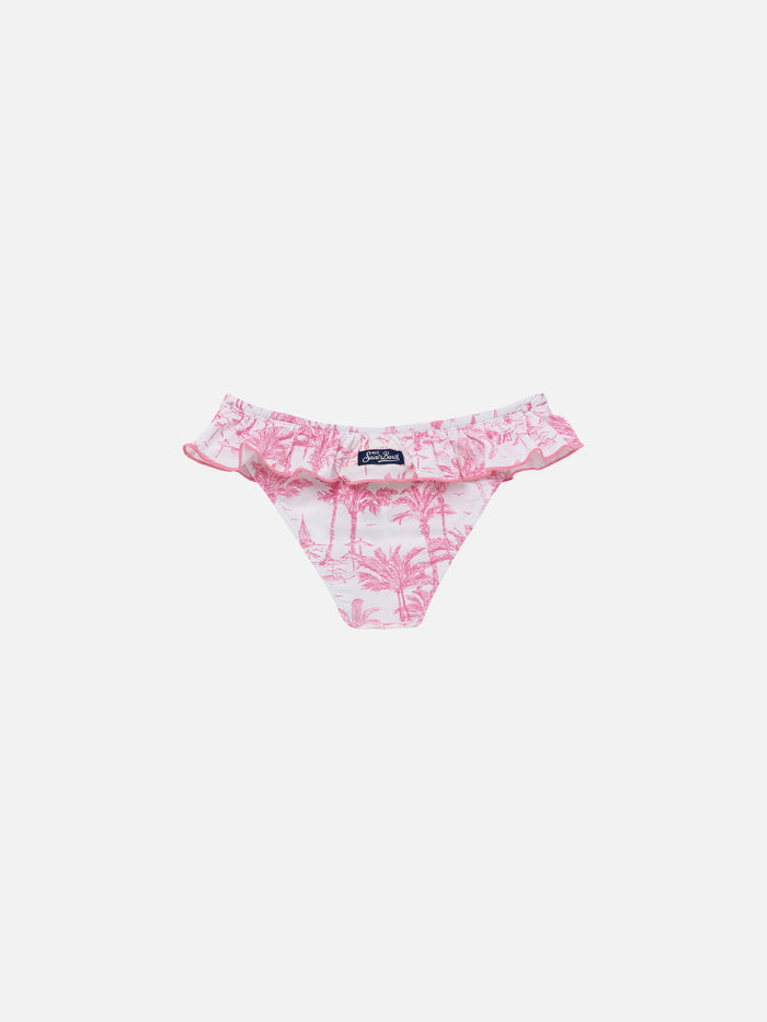 Melly Ruffled Swim Briefs With Toile De Jouy Print Pink Bottom