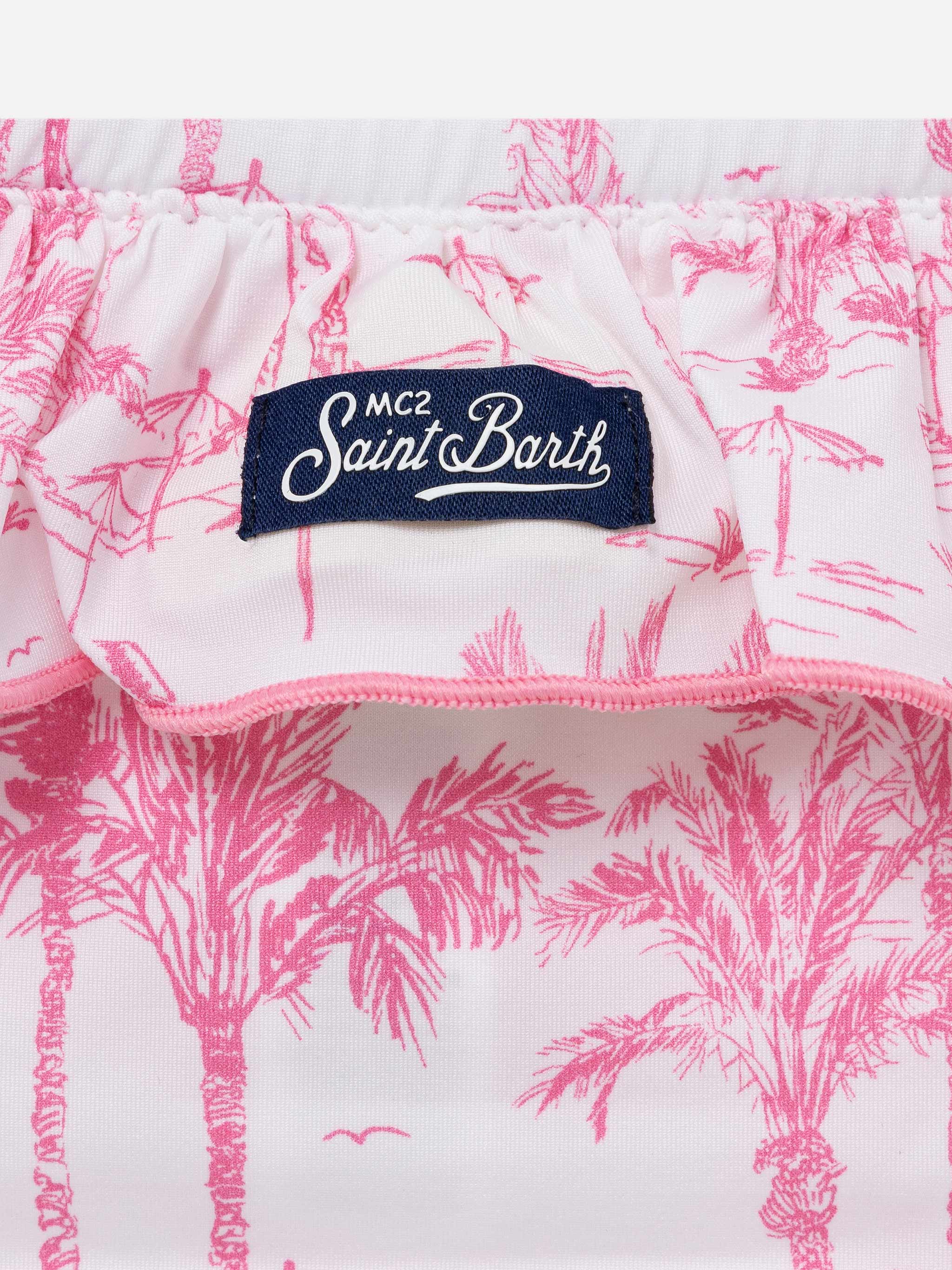 Melly Ruffled Swim Briefs With Toile De Jouy Print Pink Bottom