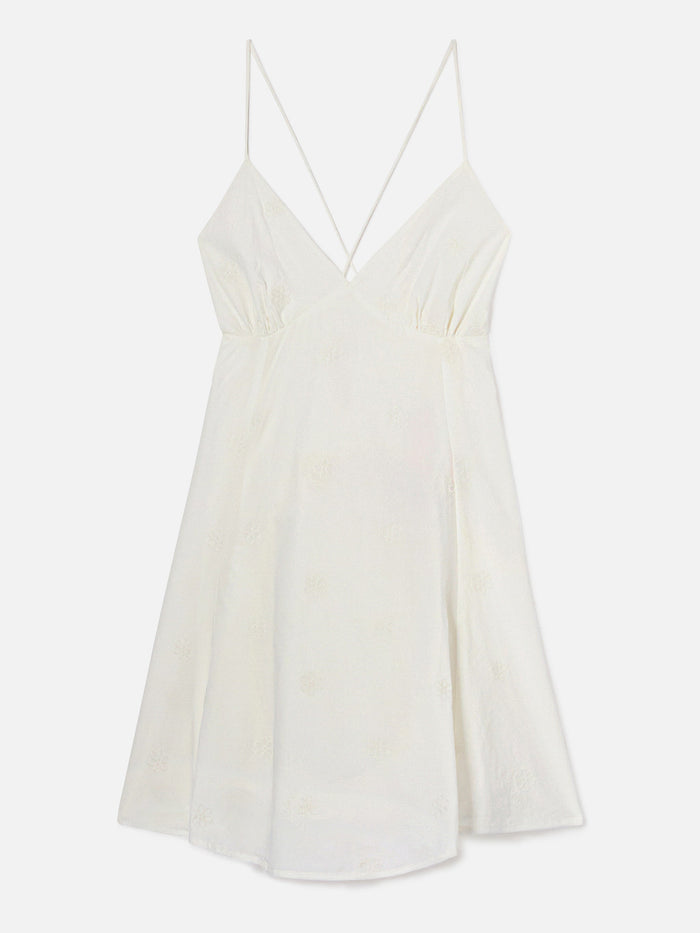 Short Marge Dress White Cotton With Floral Embroidery