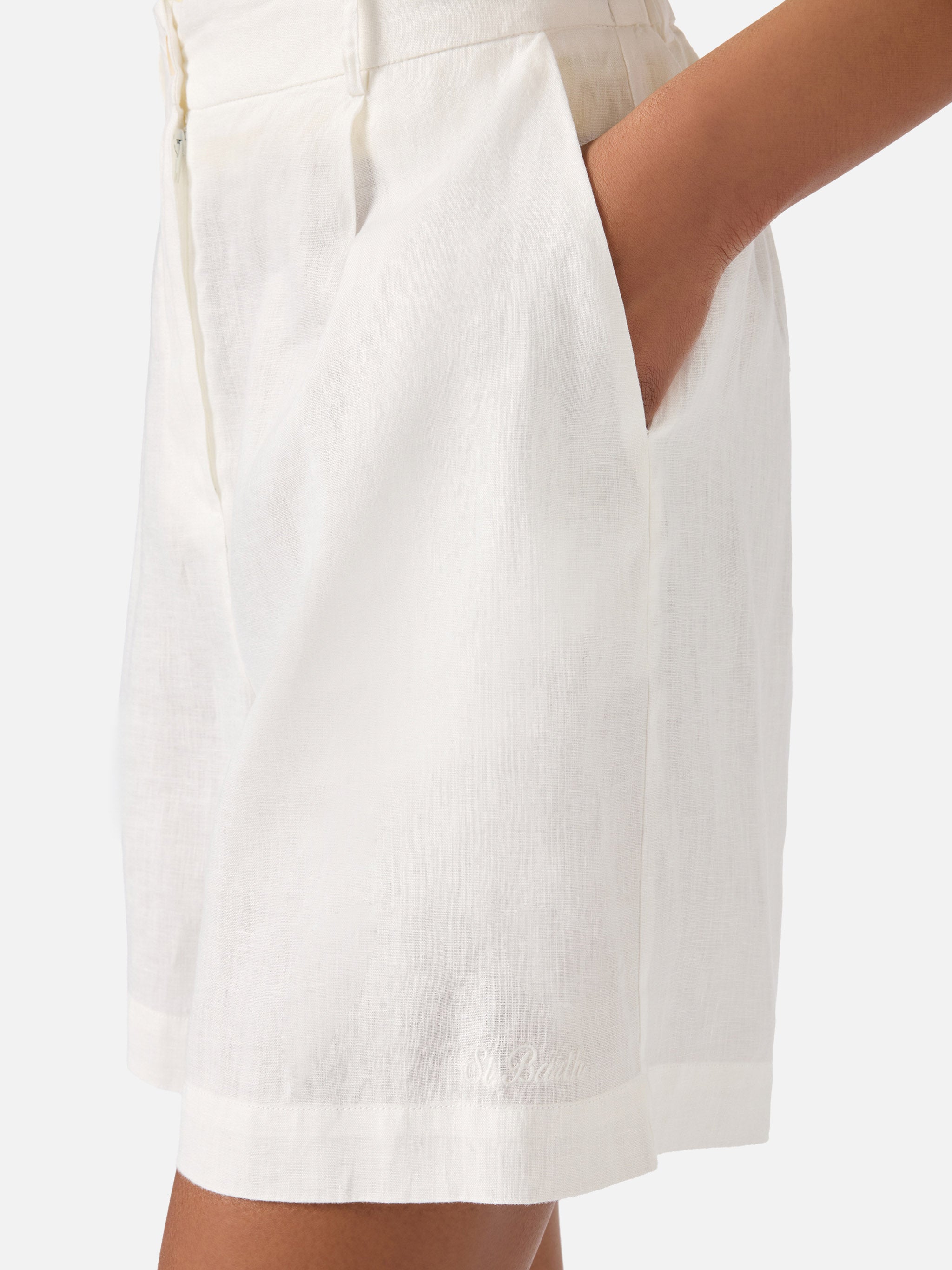 White Maggy Linen Shorts Pant