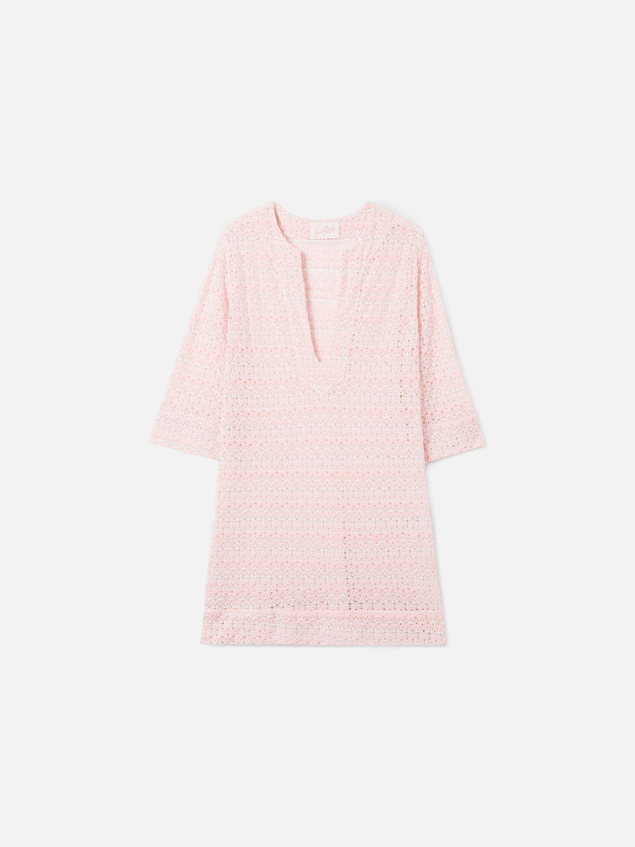 Short Macha Dress Raschel Fabric With Floral Motif Pink