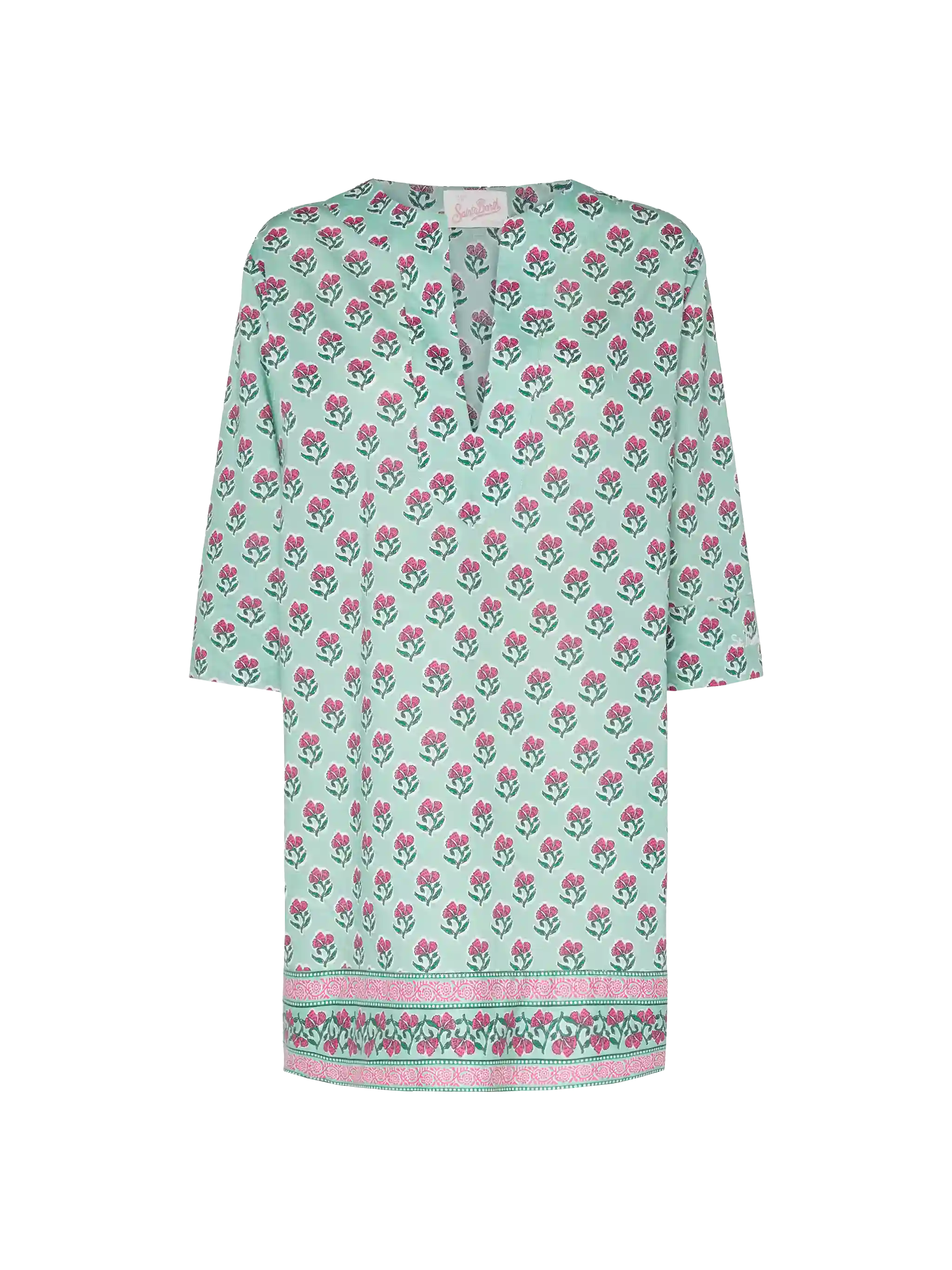 Macha Cotton Tunic Dress With Floral Print Green