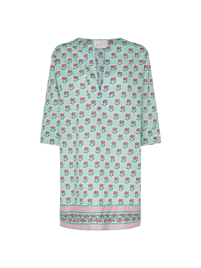 Macha Cotton Tunic Dress With Floral Print Green