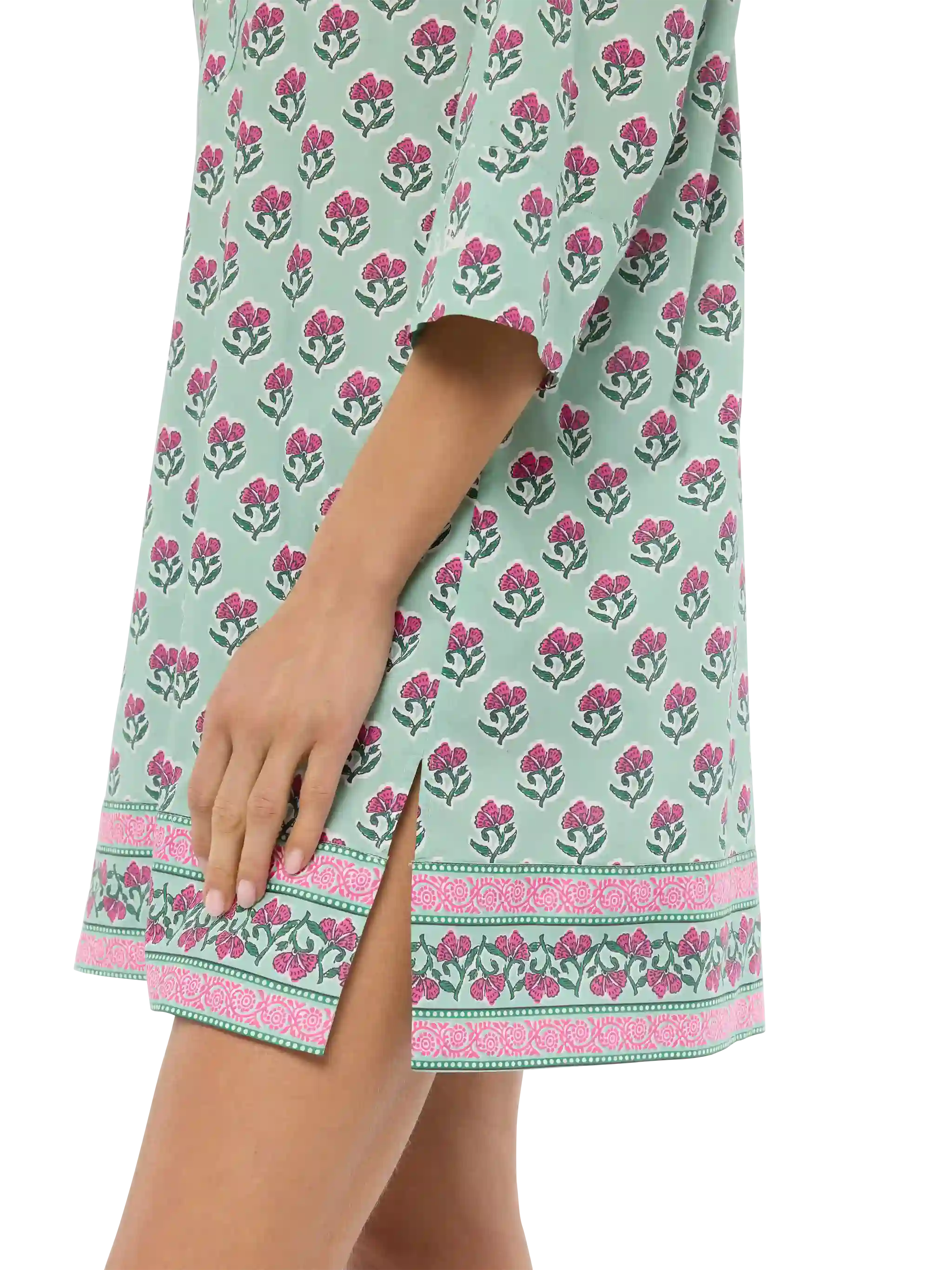 Macha Cotton Tunic Dress With Floral Print Green