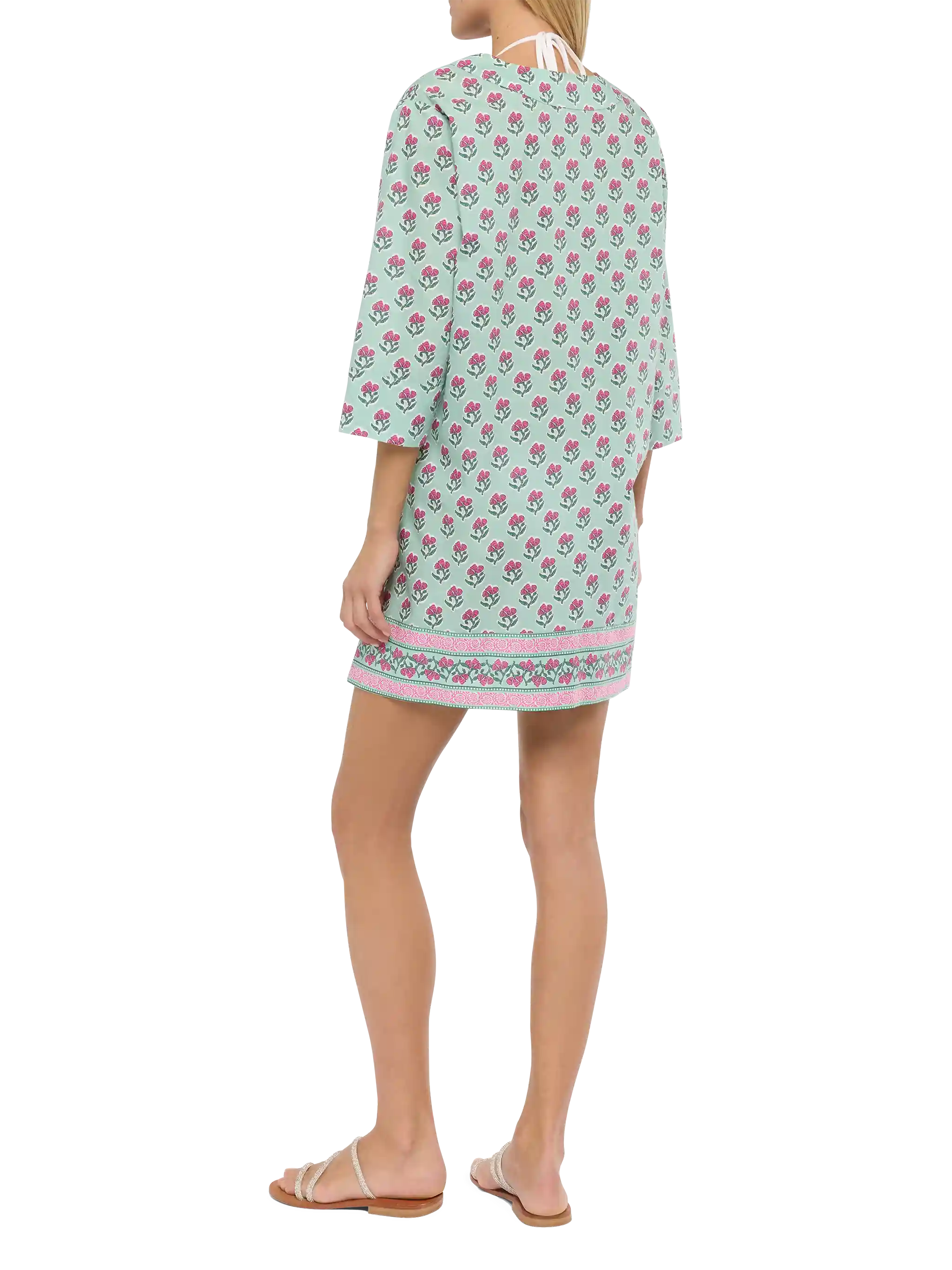 Macha Cotton Tunic Dress With Floral Print Green