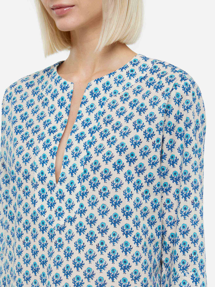 Macha Cotton Tunic Dress With Floral Print White