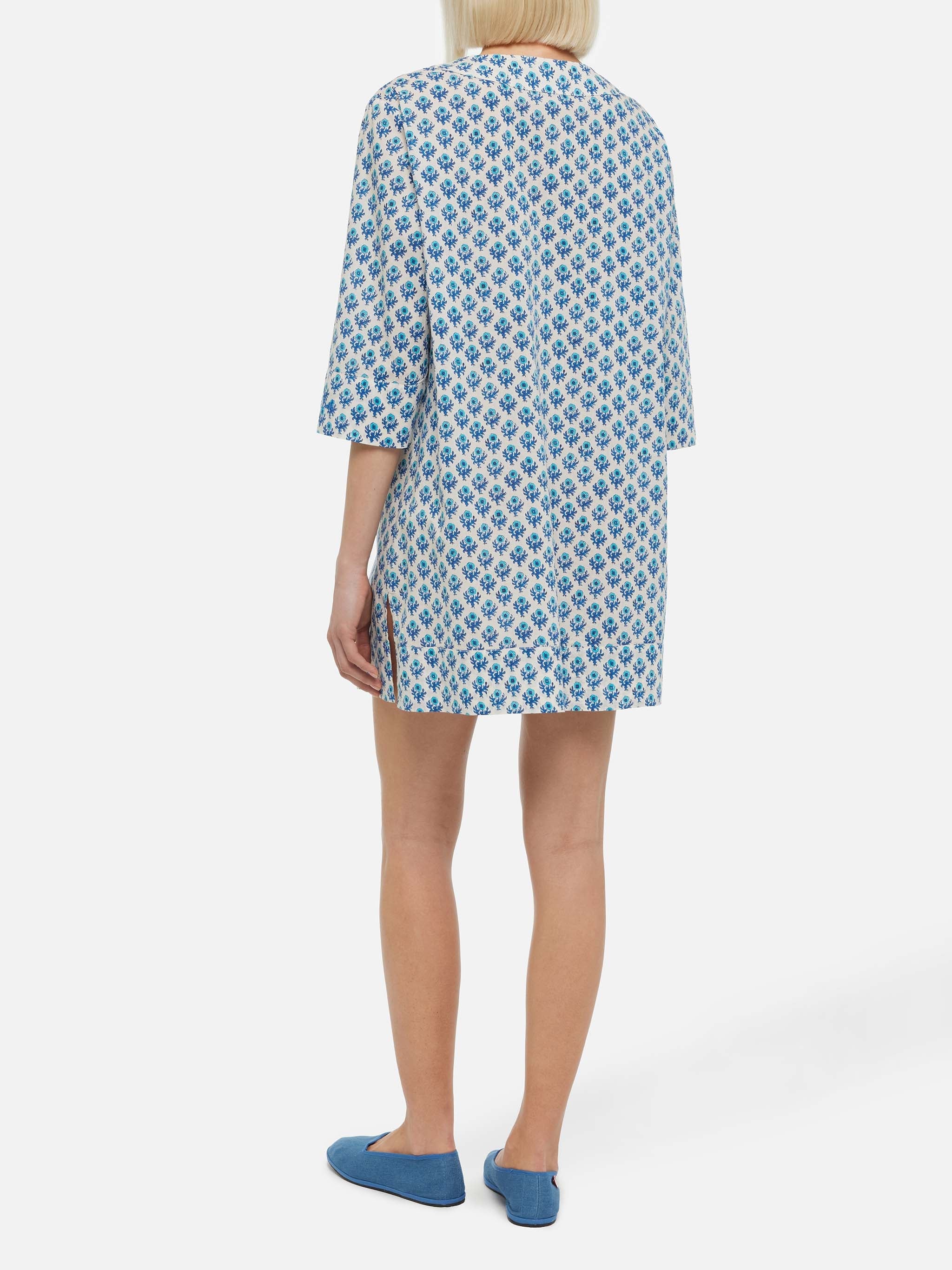 Macha Cotton Tunic Dress With Floral Print White