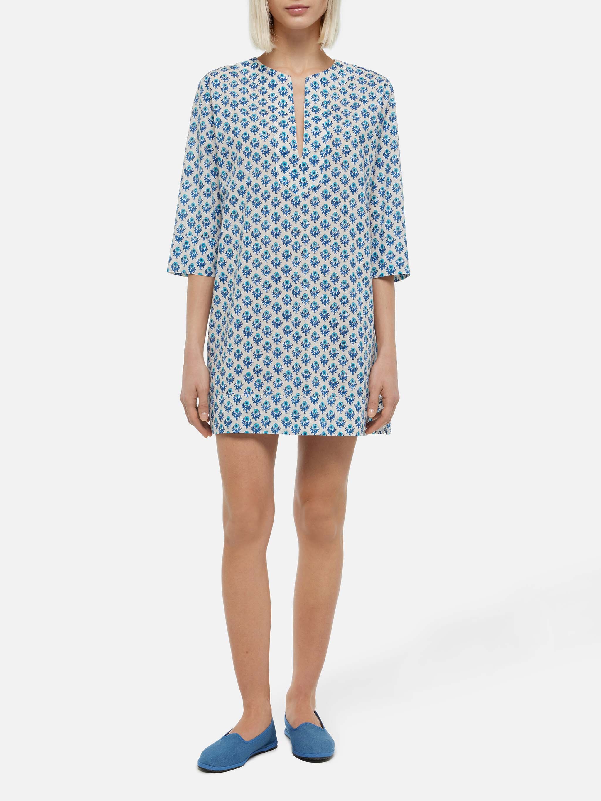 Macha Cotton Tunic Dress With Floral Print White