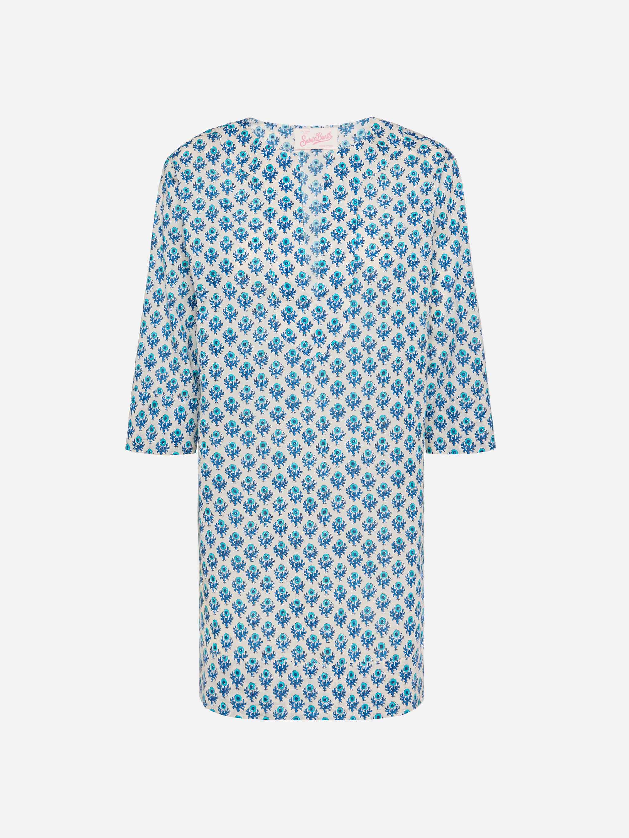 Macha Cotton Tunic Dress With Floral Print White