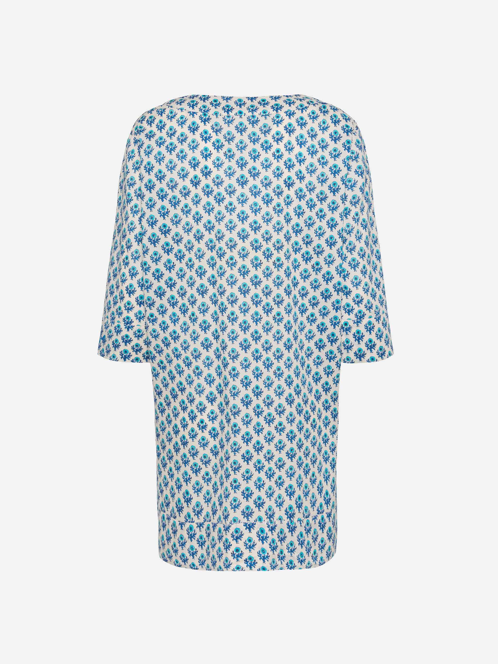 Macha Cotton Tunic Dress With Floral Print White