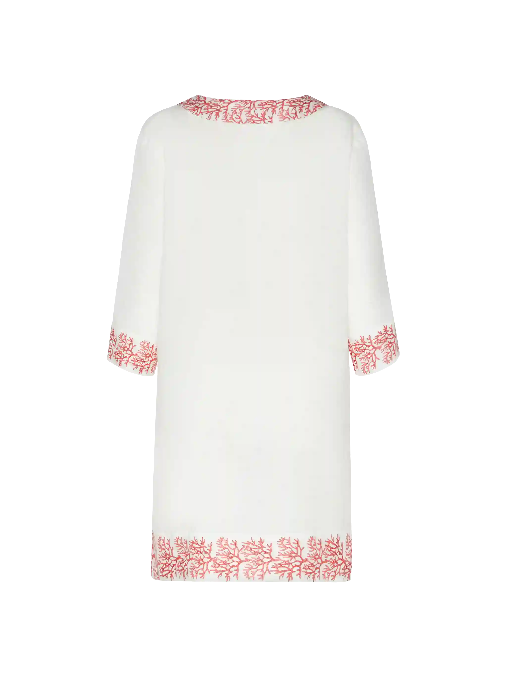 Macha Linen Tunic Dress With Coral Print White