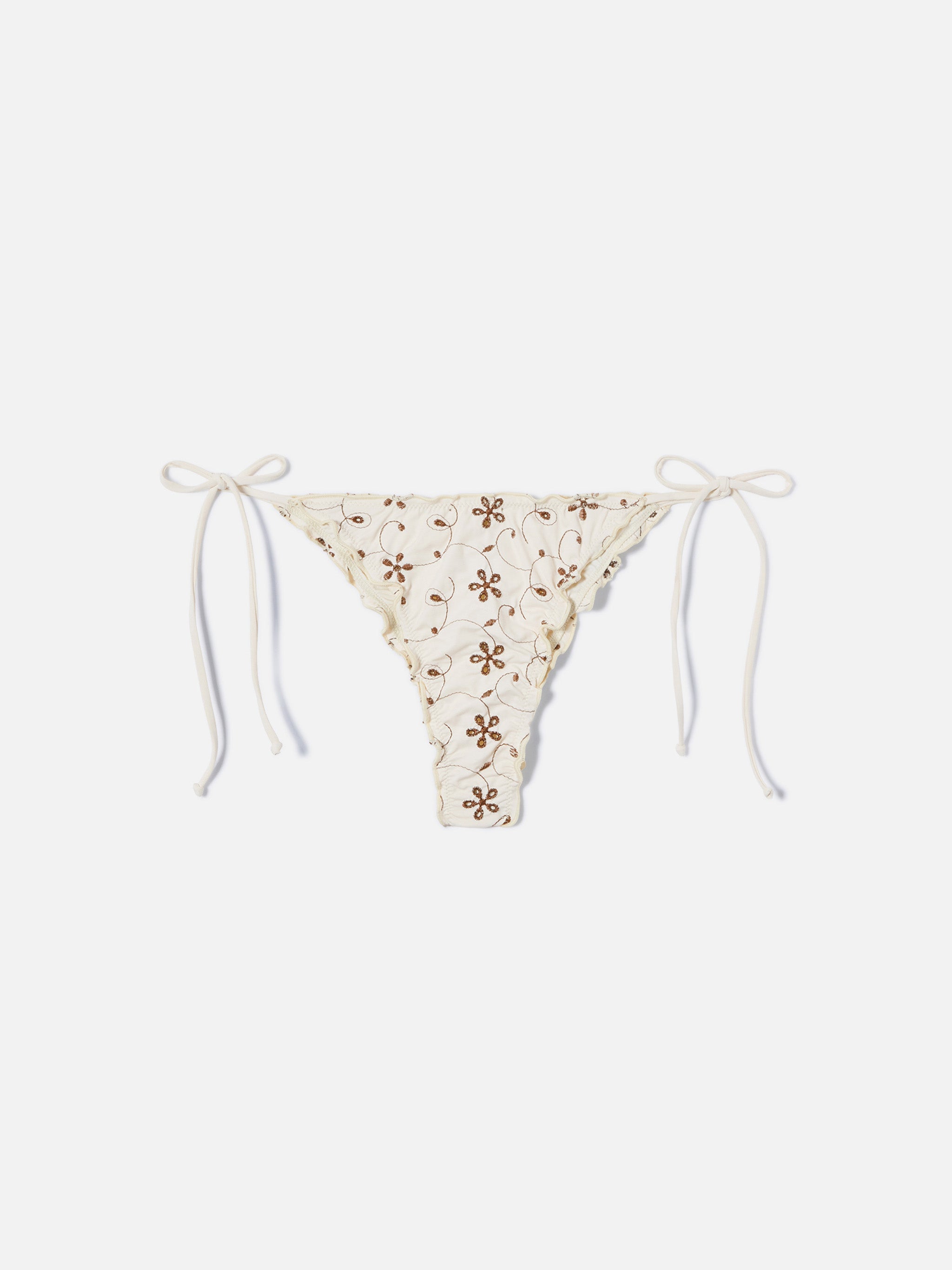 Miami Brazilian Bikini Bottoms Cream Sangallo Fabric With Contrasting Embroidery White Bottom