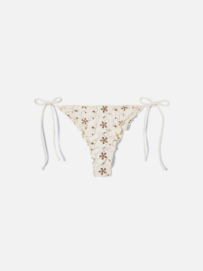 Miami Brazilian Bikini Bottoms Cream Sangallo Fabric With Contrasting Embroidery White Bottom
