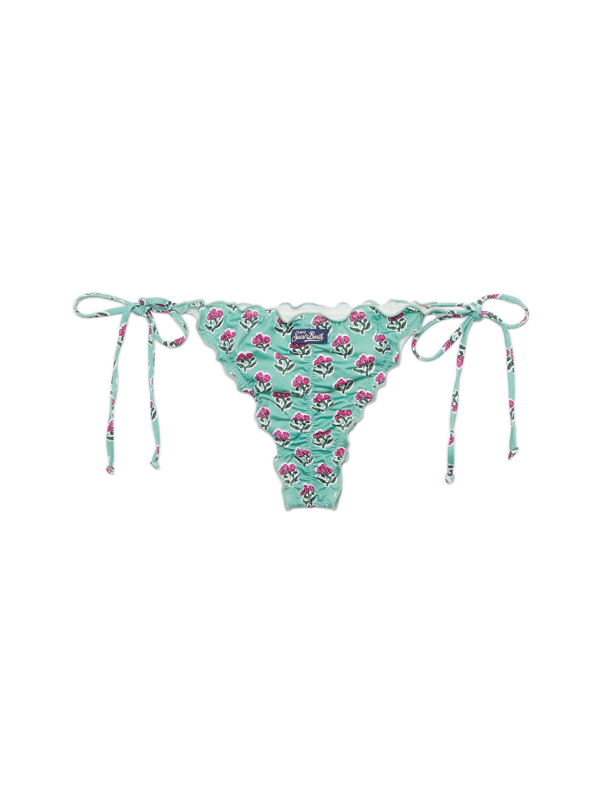 Miami Cheeky Swim Briefs With Floral Print Green Bottom