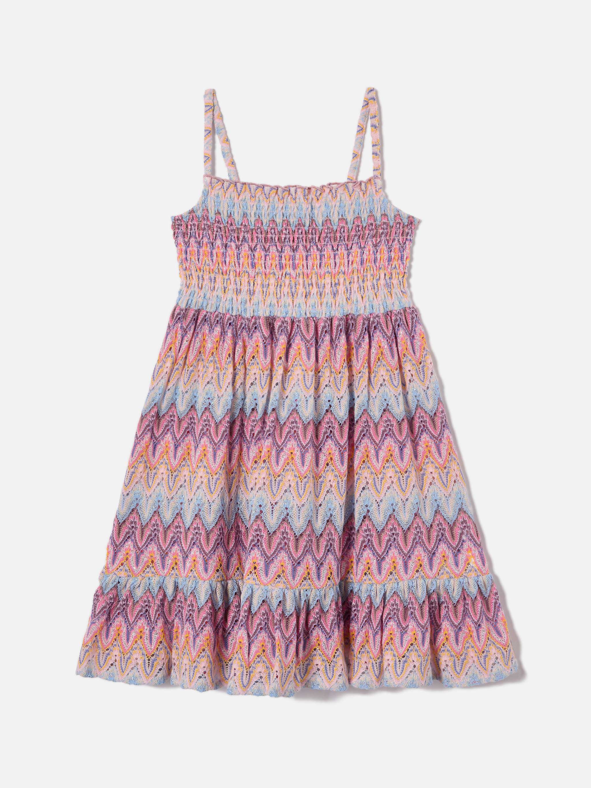 Miki Raschel Knit Sundress With Pastel Flame Pattern Pink Dress