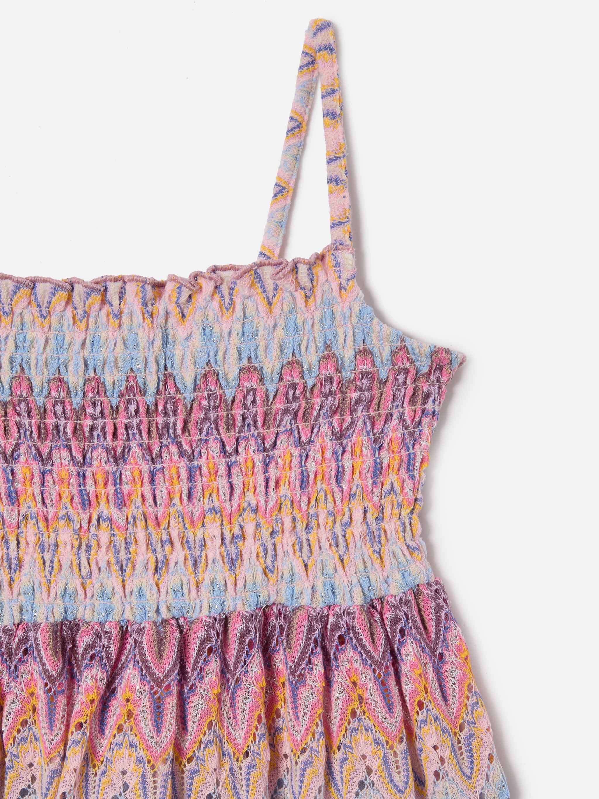 Miki Raschel Knit Sundress With Pastel Flame Pattern Pink Dress