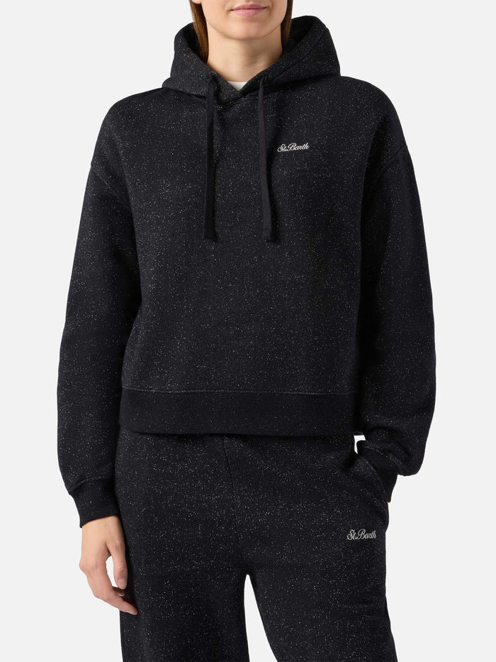 Mindy Hoodie Black Cotton–lurex Blend Sweatshirt