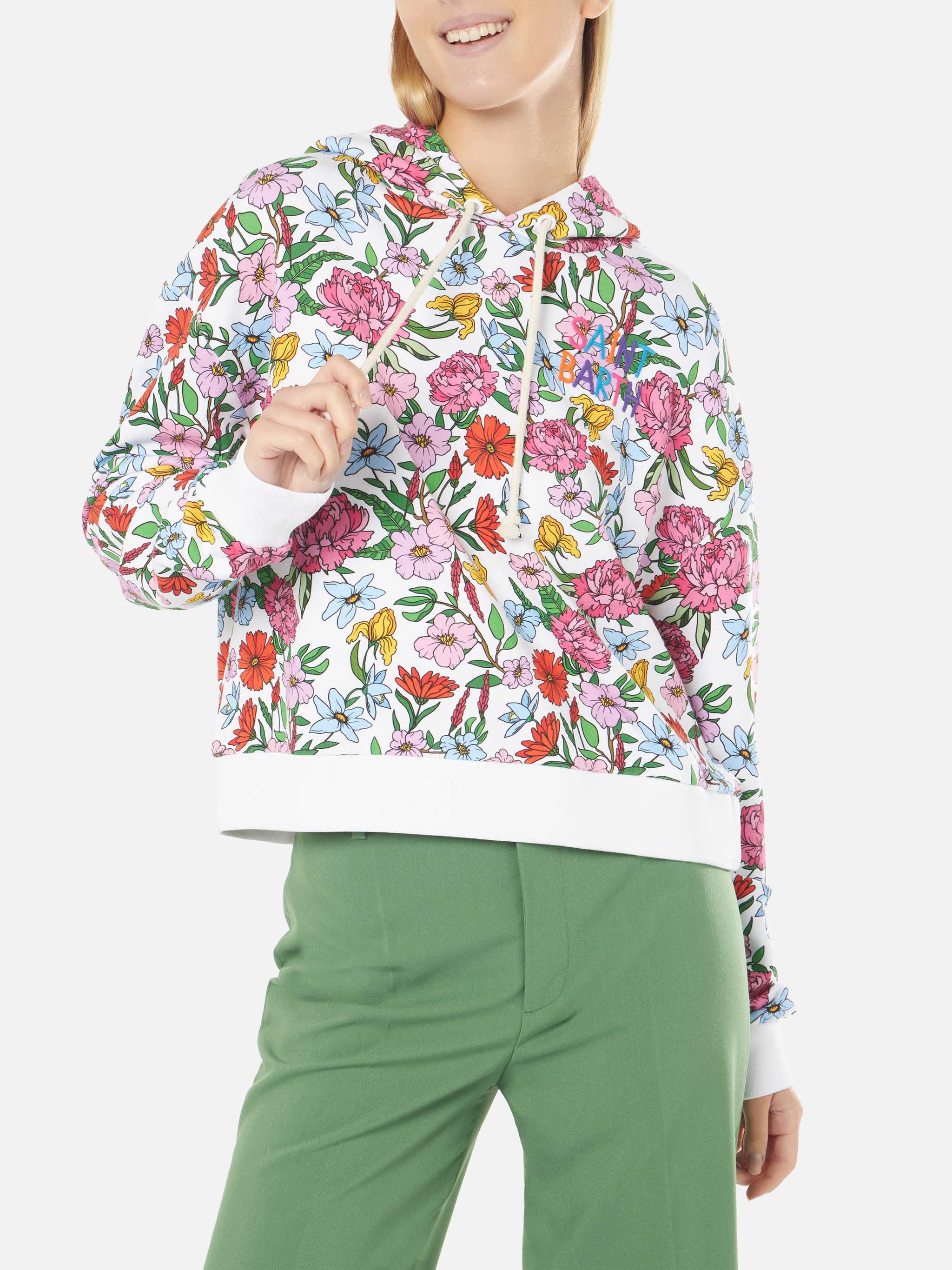 Cotton Hoodie With Flower Print Sweatshirt