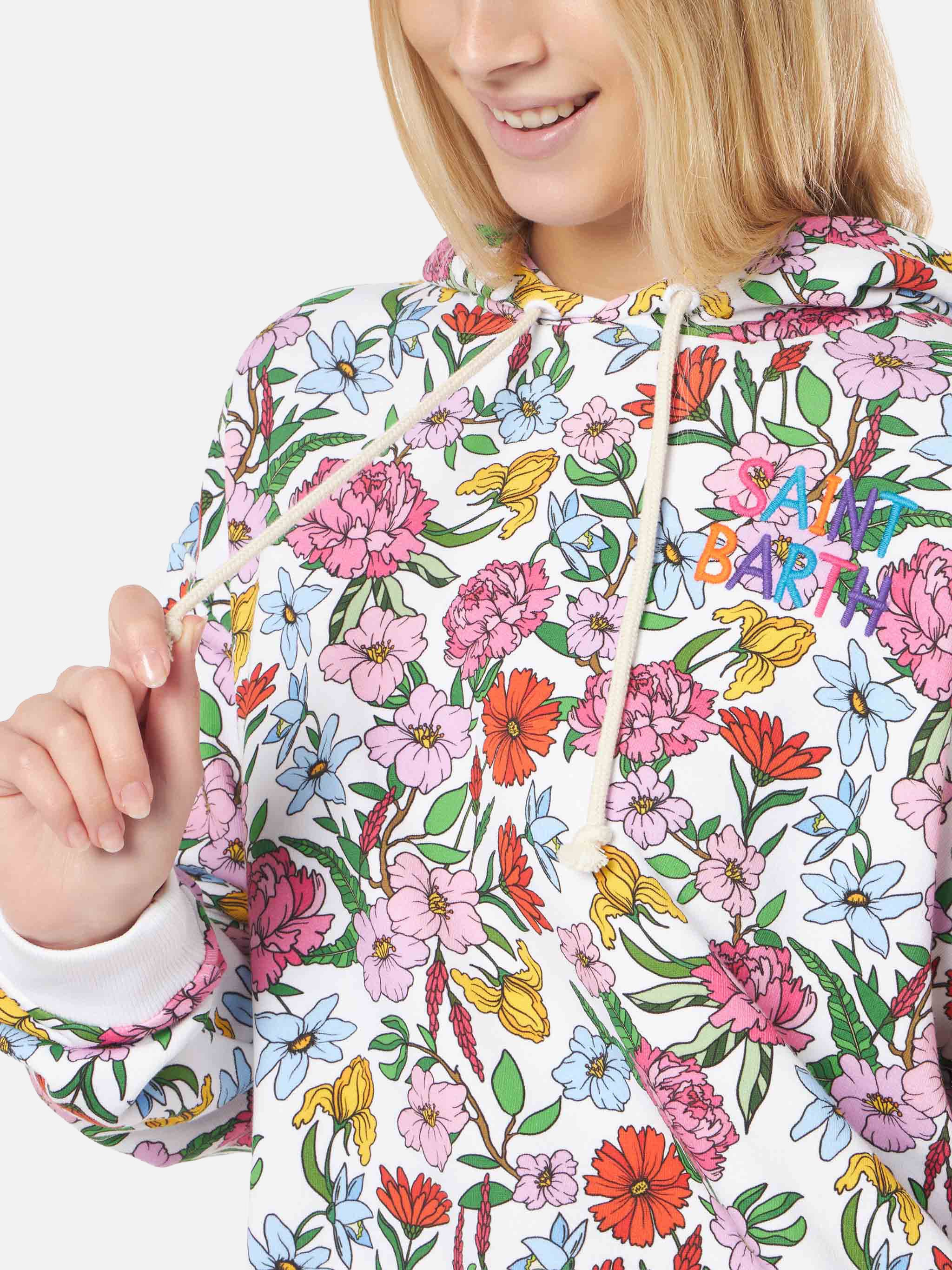 Cotton Hoodie With Flower Print Sweatshirt