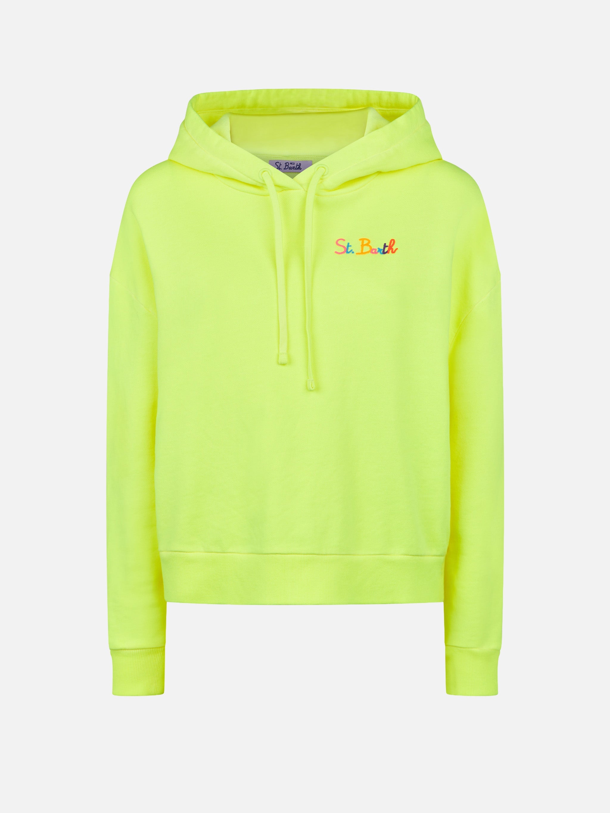Fluo Yellow Hoodie With St. Barth Embroidery Sweatshirt
