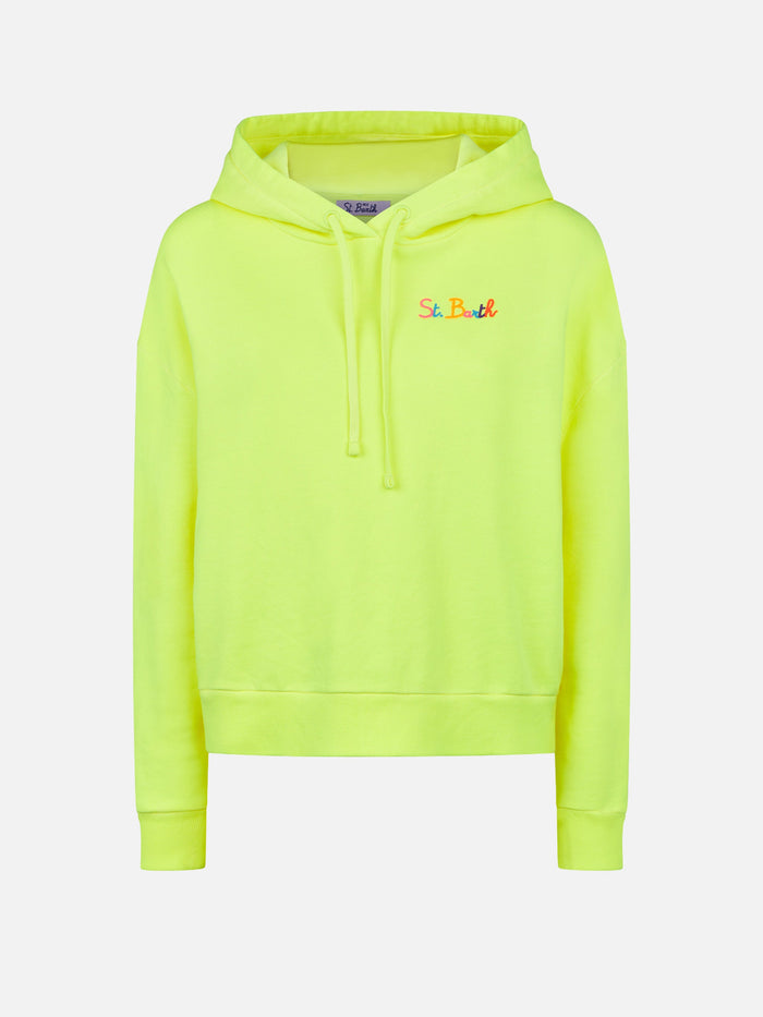 Fluo Yellow Hoodie With St. Barth Embroidery Sweatshirt