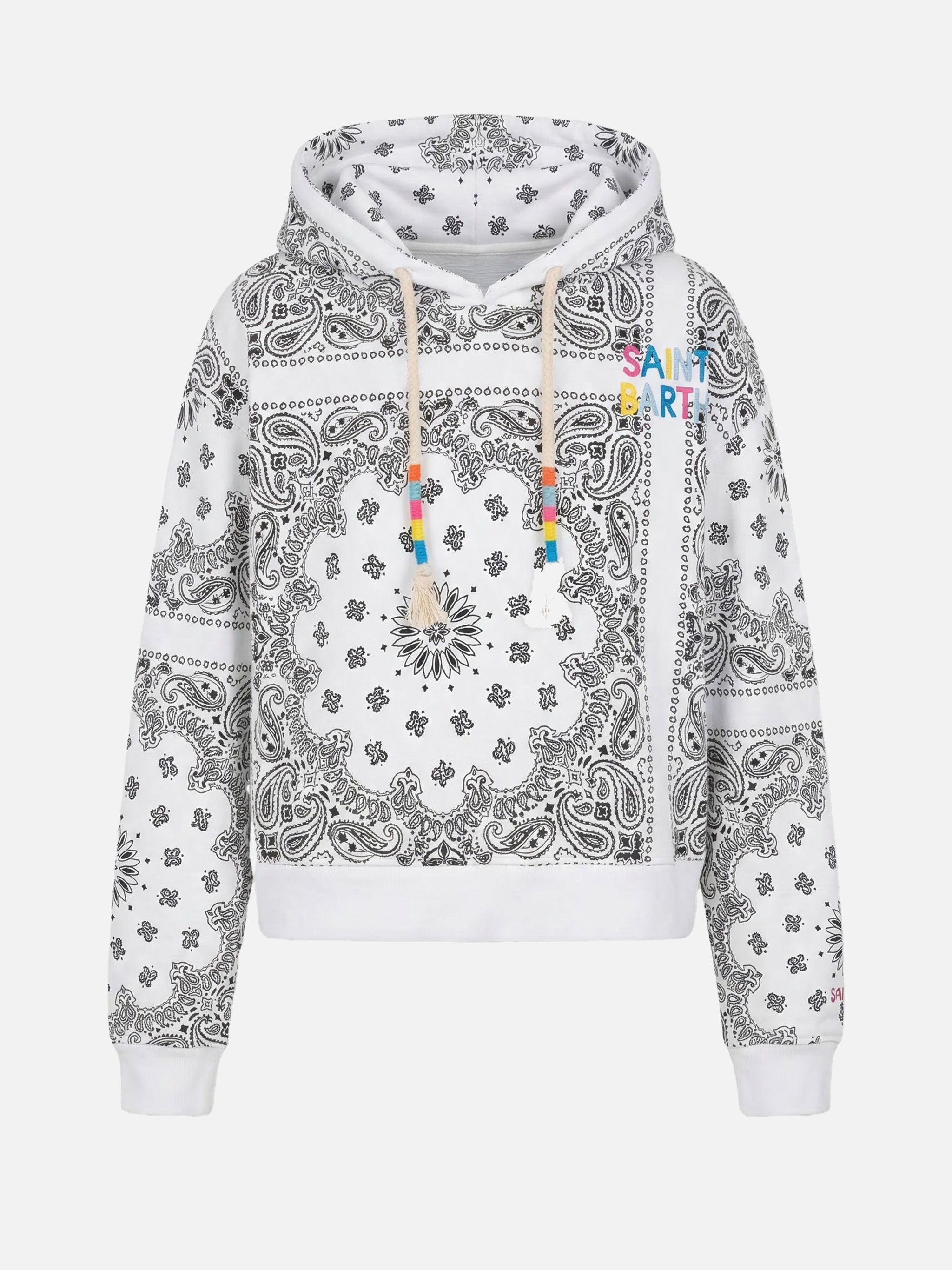 Cotton Bandana Hoodie With Saint Barth Embroidery White Sweatshirt