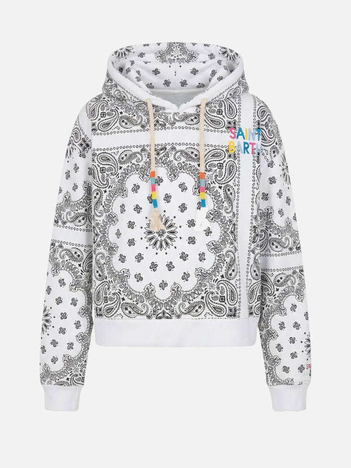 Cotton Bandana Hoodie With Saint Barth Embroidery White Sweatshirt