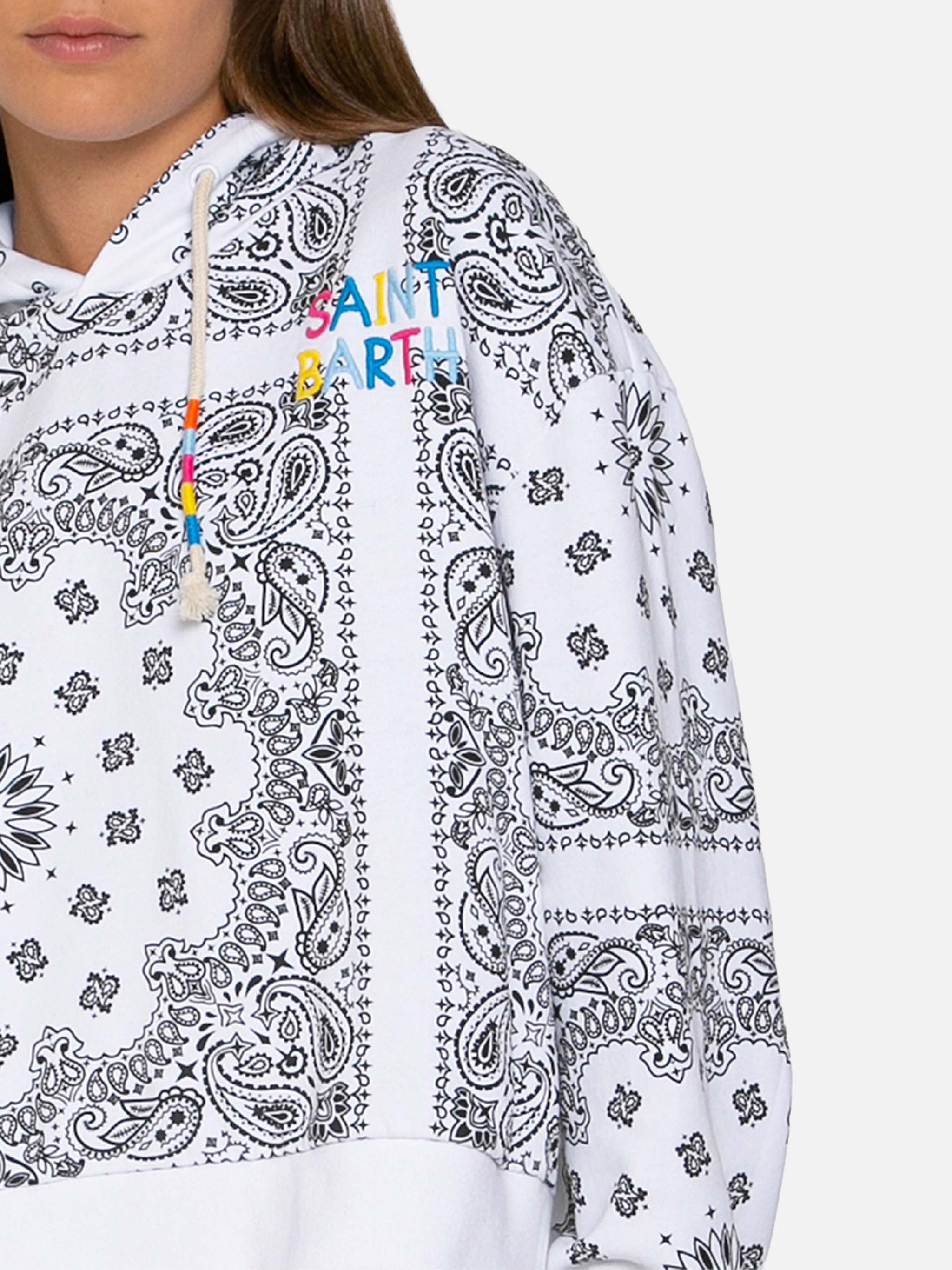 Cotton Bandana Hoodie With Saint Barth Embroidery White Sweatshirt