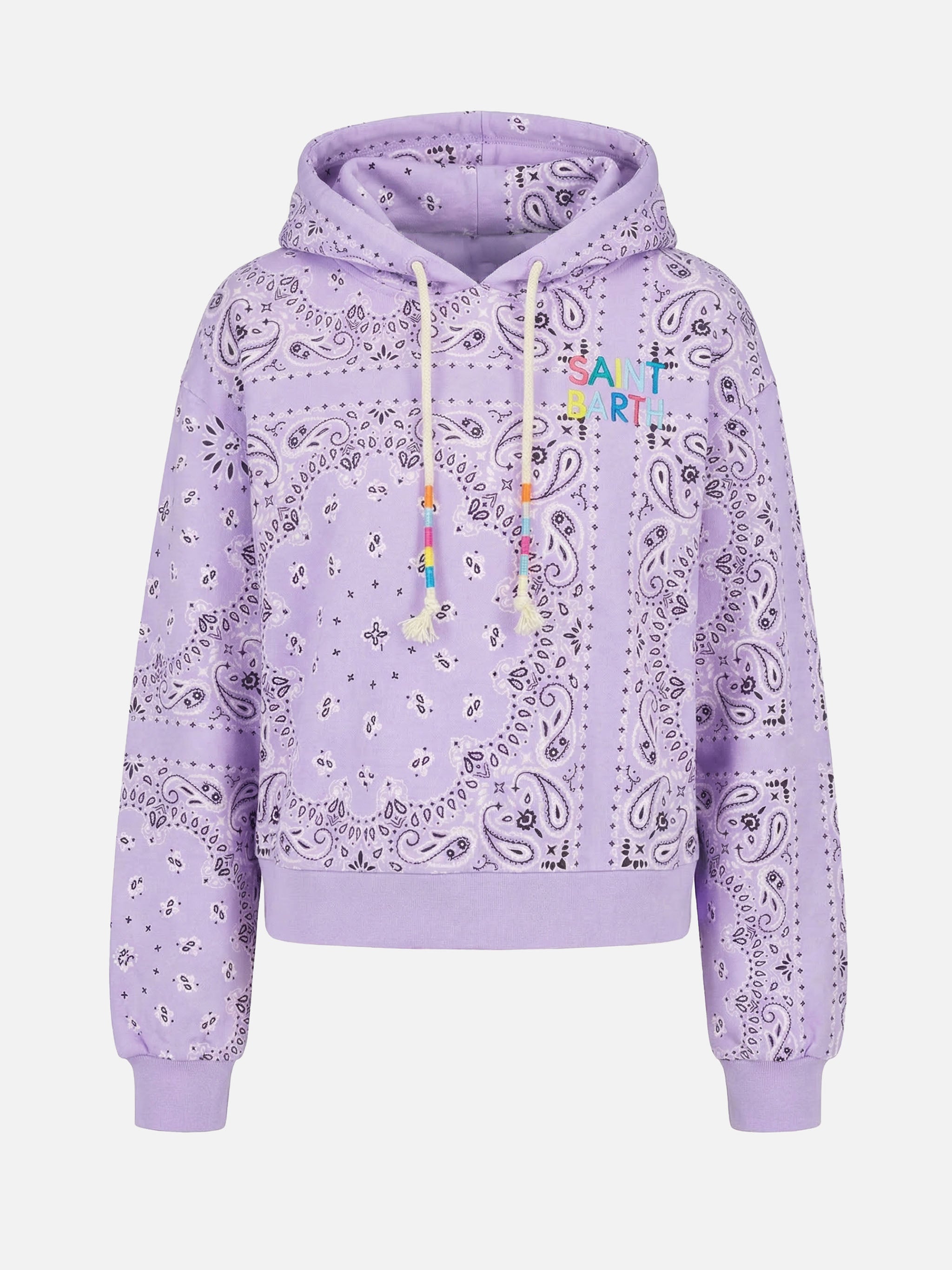 Cotton Bandana Hoodie With Saint Barth Embroidery Purple Sweatshirt