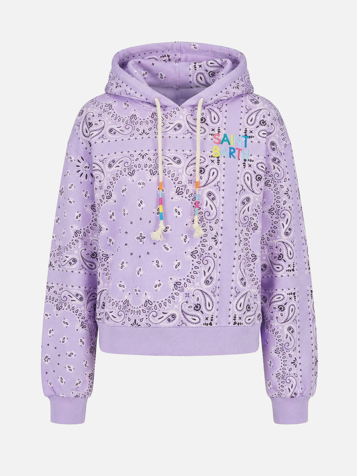Cotton Bandana Hoodie With Saint Barth Embroidery Purple Sweatshirt