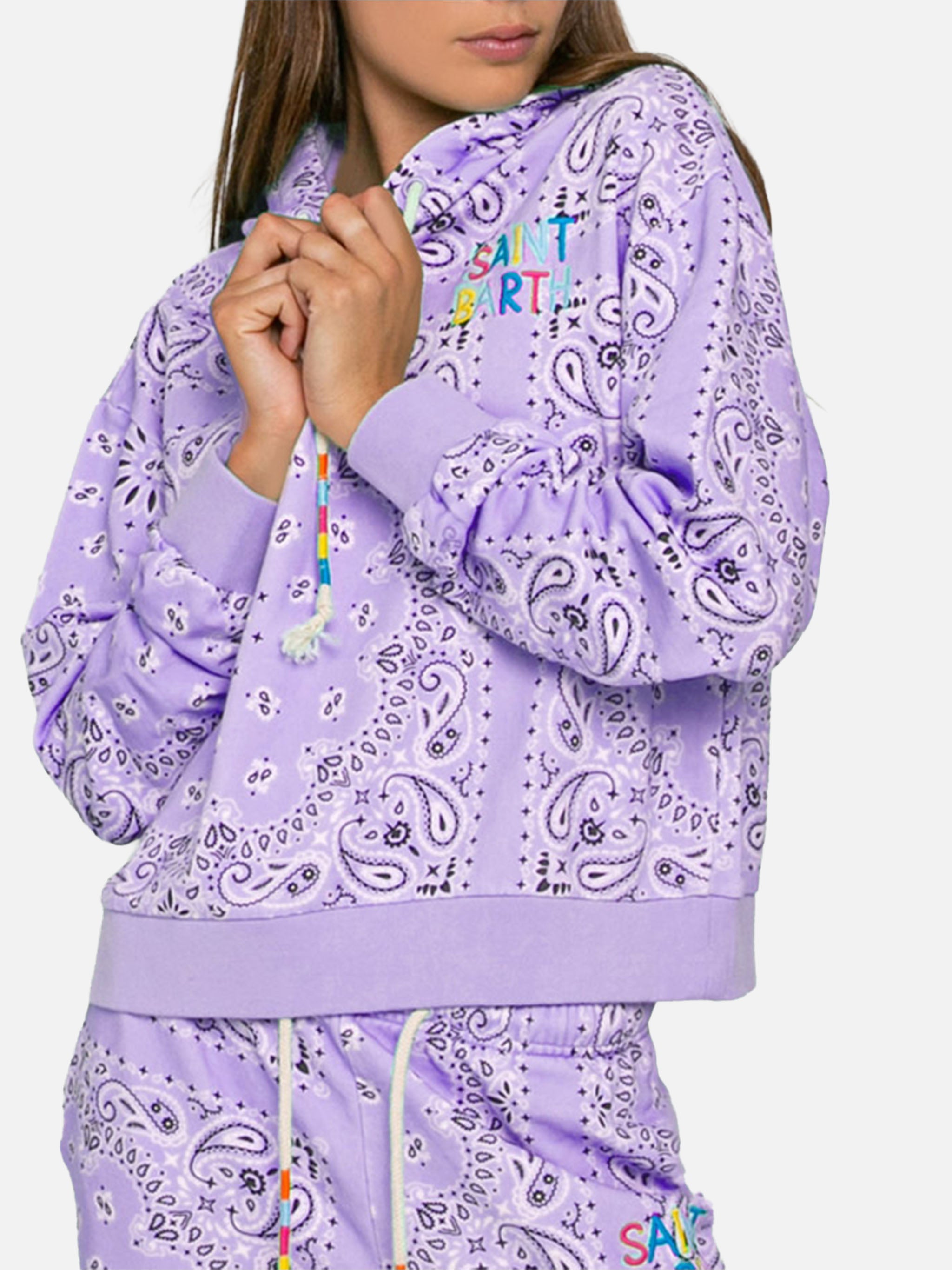 Cotton Bandana Hoodie With Saint Barth Embroidery Purple Sweatshirt