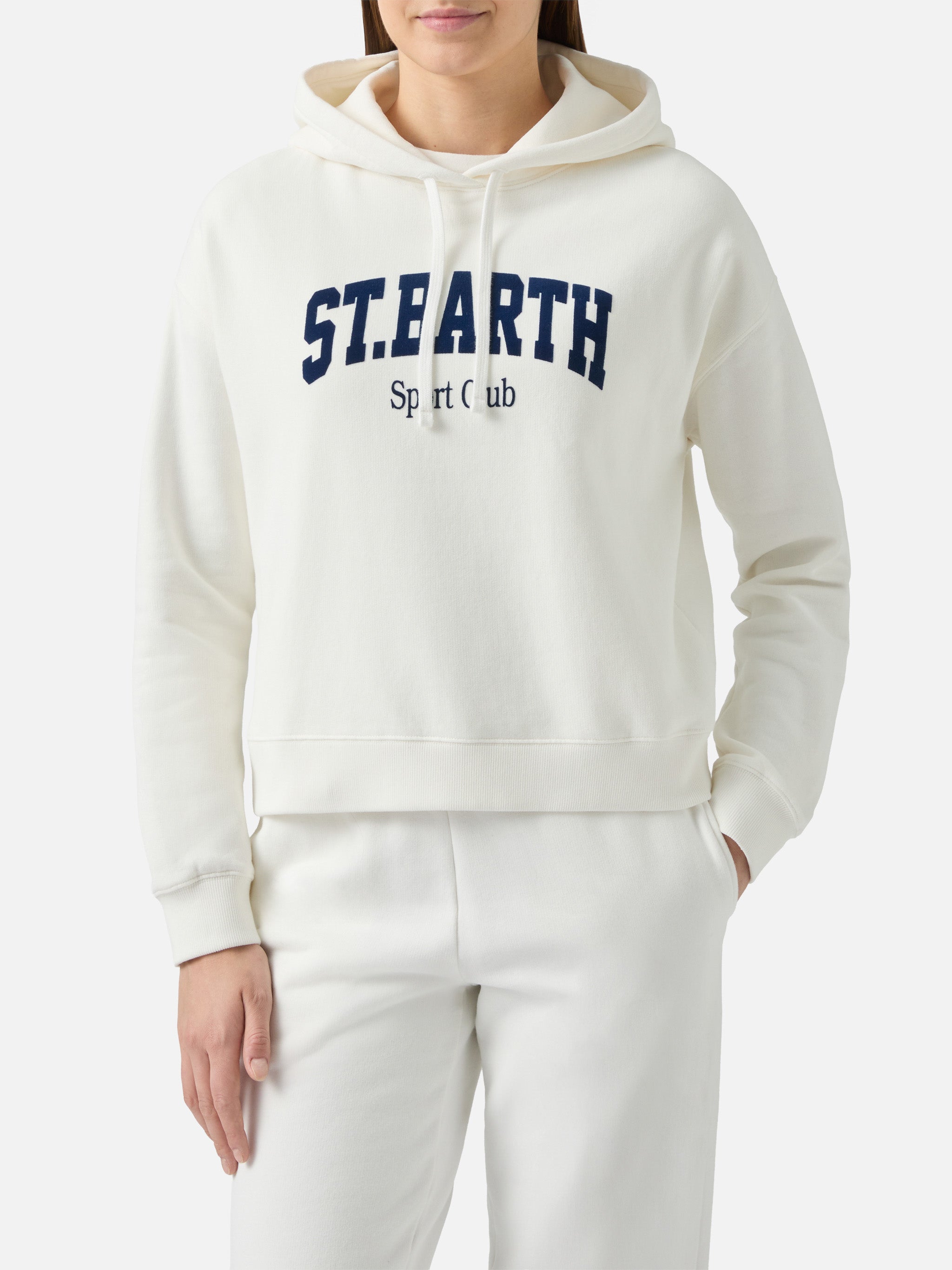 Mindy Cotton Hoodie With St. Barth Sport Club Print White Sweatshirt
