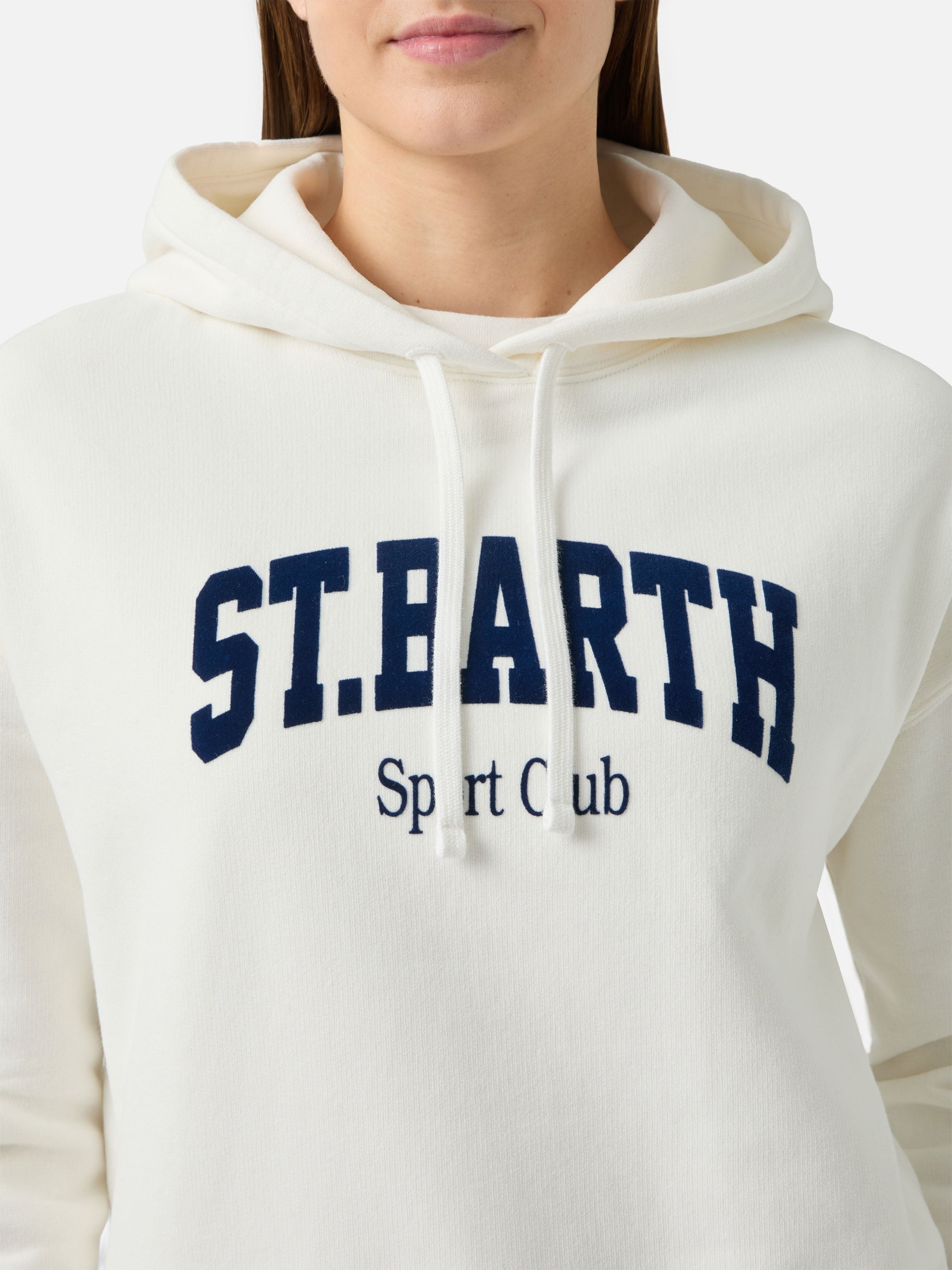 Mindy Cotton Hoodie With St. Barth Sport Club Print White Sweatshirt