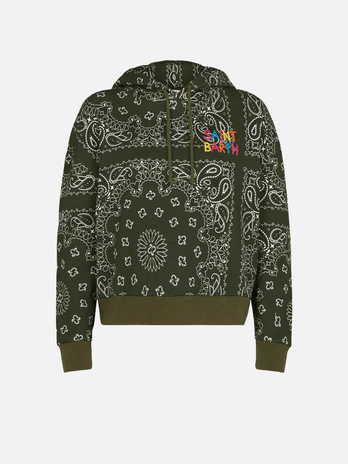 Green Mindy Hooded Sweatshirt With Bandana Print