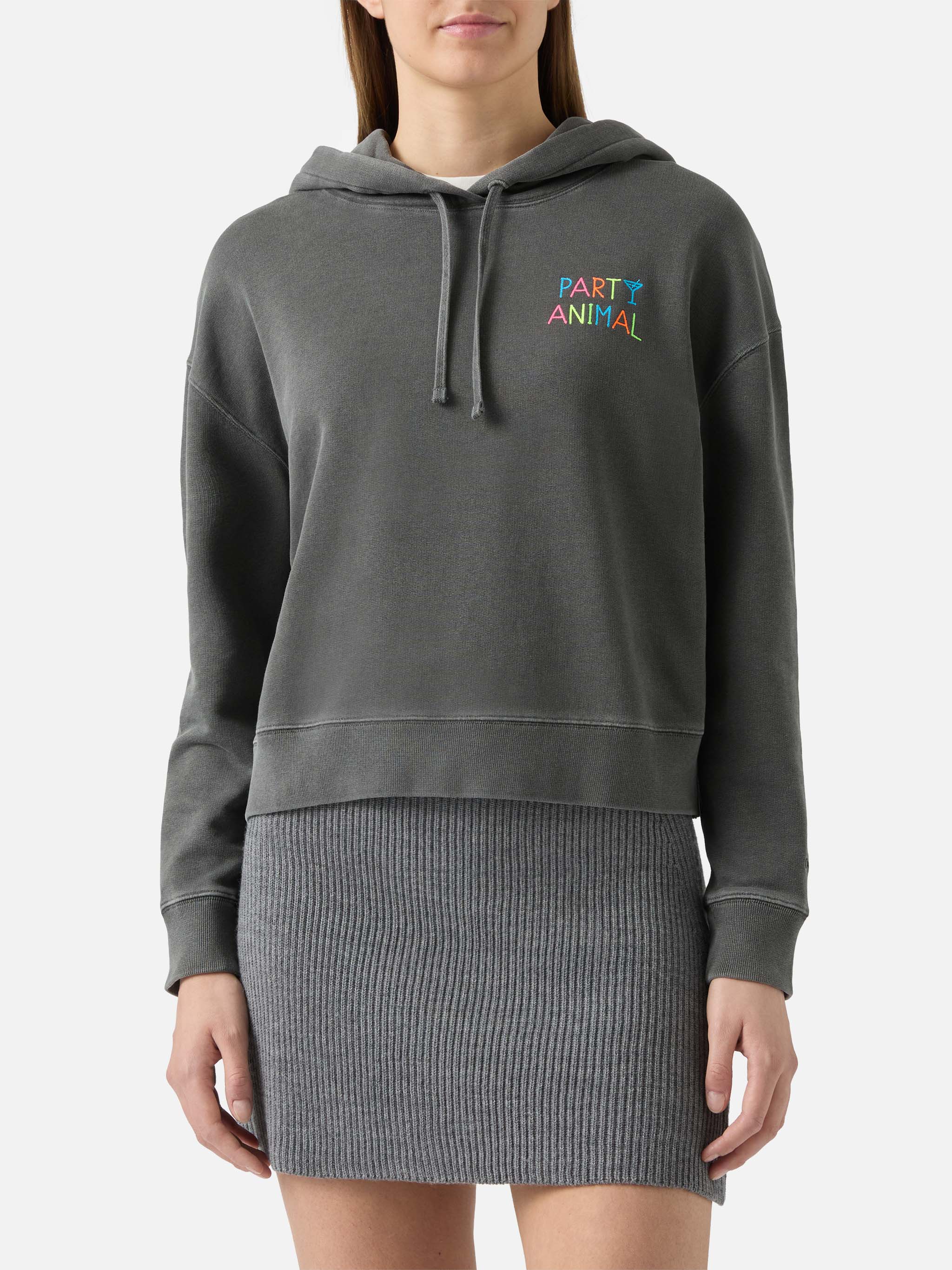 Mindy Cotton Hoodie With Party Animal Embroidery Black Sweatshirt