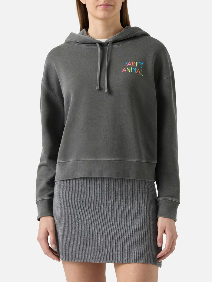 Mindy Cotton Hoodie With Party Animal Embroidery Black Sweatshirt
