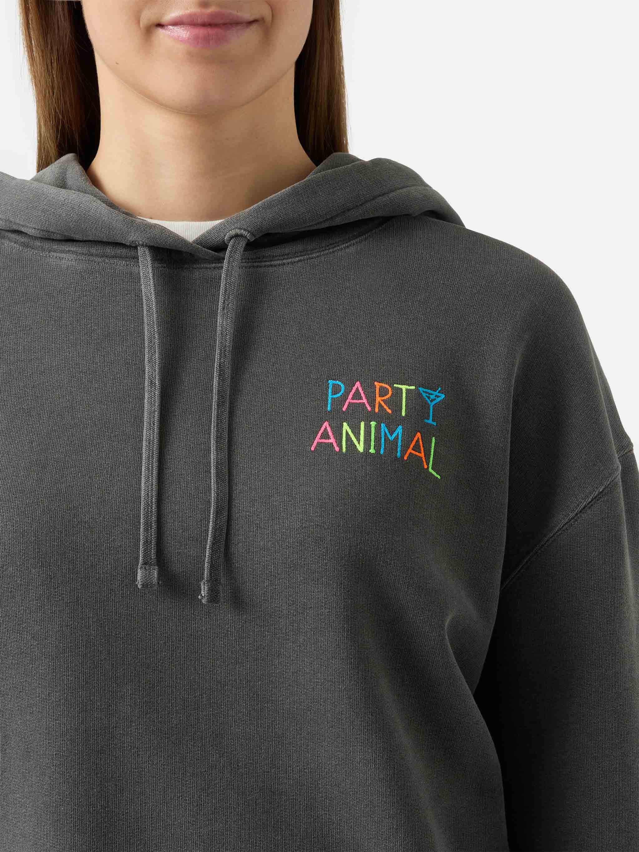 Mindy Cotton Hoodie With Party Animal Embroidery Black Sweatshirt