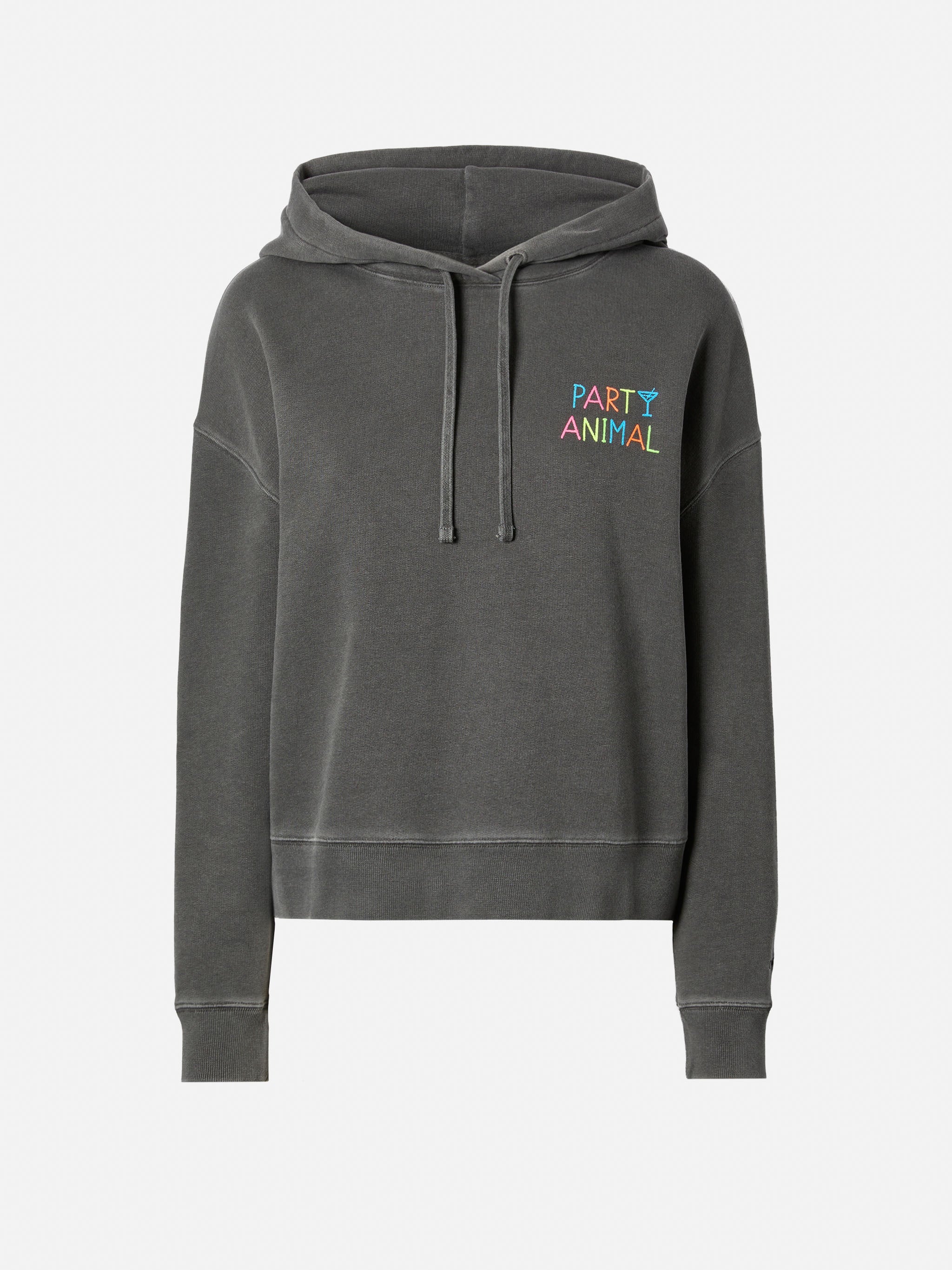 Mindy Cotton Hoodie With Party Animal Embroidery Black Sweatshirt