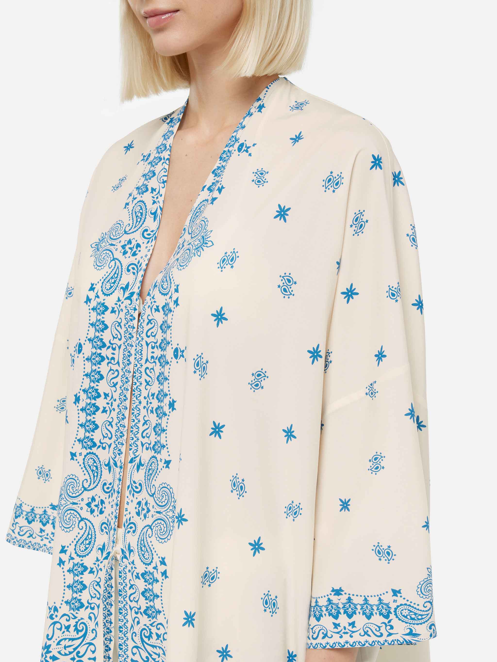 Milos Kimono Jacket With Bandana Placed Print White Beach Robe