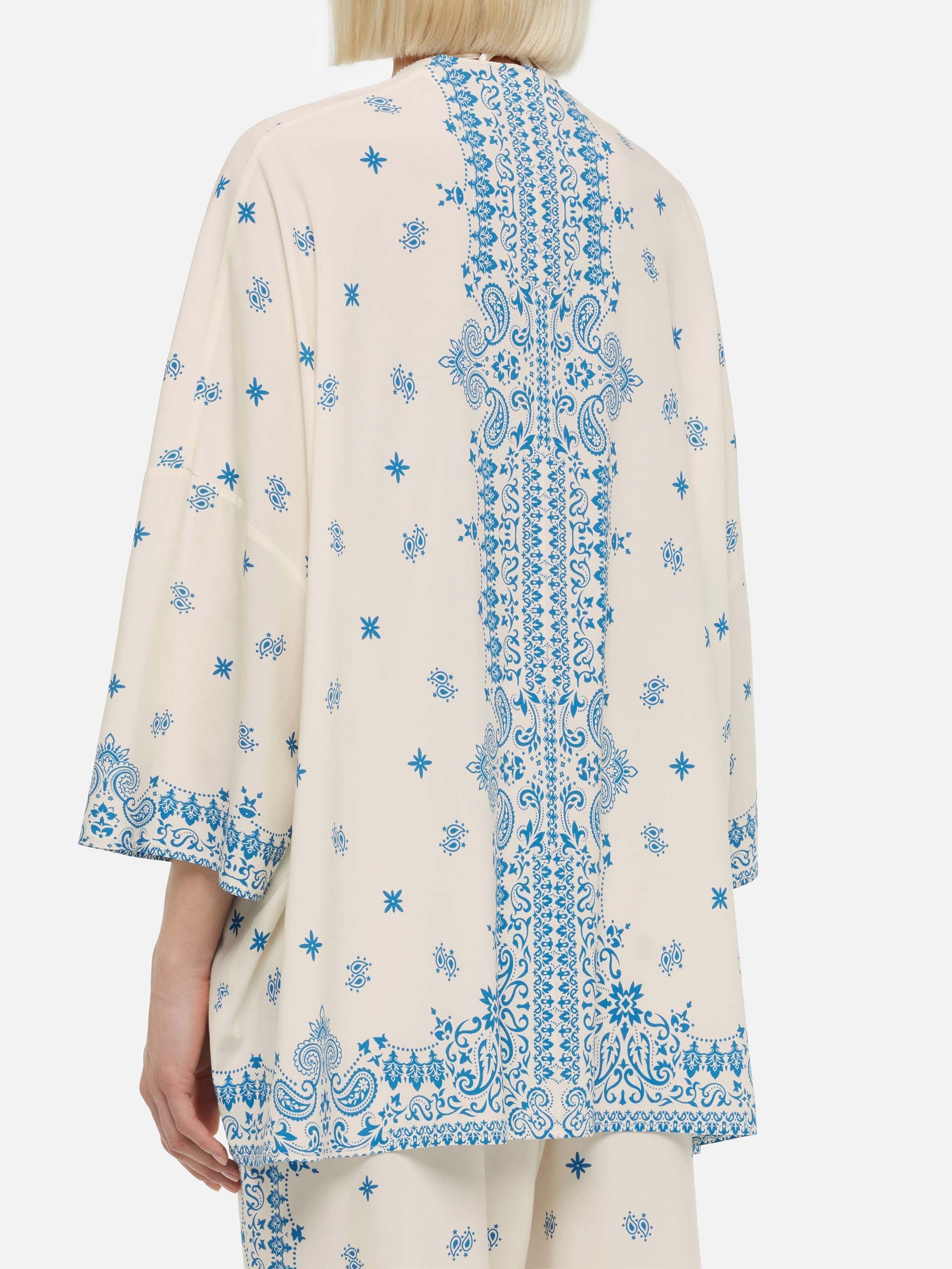 Milos Kimono Jacket With Bandana Placed Print White Beach Robe