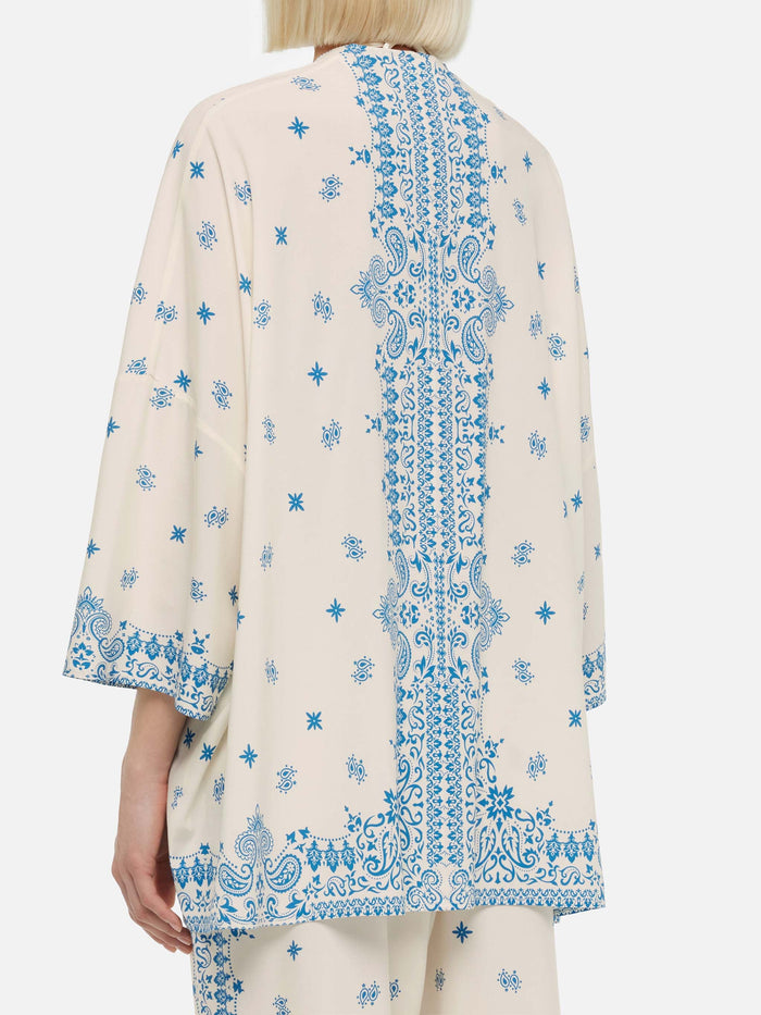 Milos Kimono Jacket With Bandana Placed Print White Beach Robe